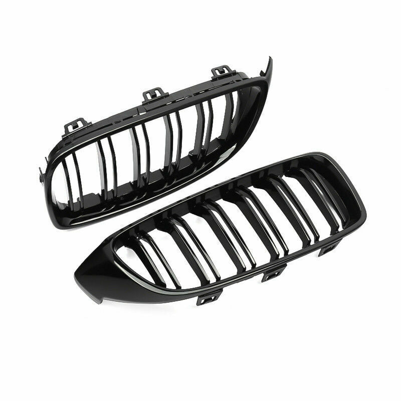 FOR BMW 4 SERIES F32 F33 F36 GLOSS BLACK KIDNEY GRILL GRILLE TWIN BAR M4 STYLE