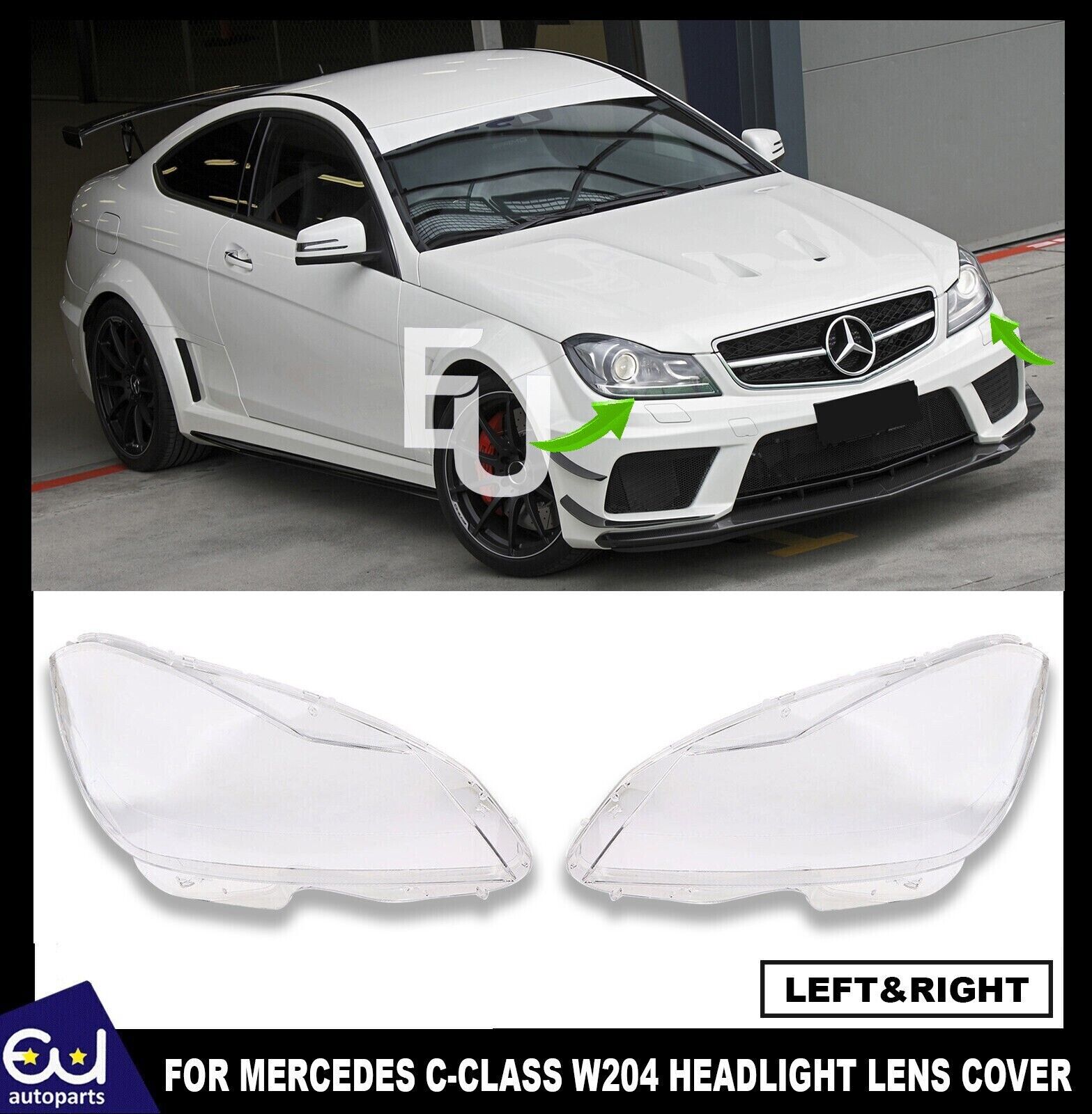 L+R HEADLIGHT HEADLAMP LENS COVER FOR MERCEDES-BENZ C CLASS W204 C220 C350 11-15