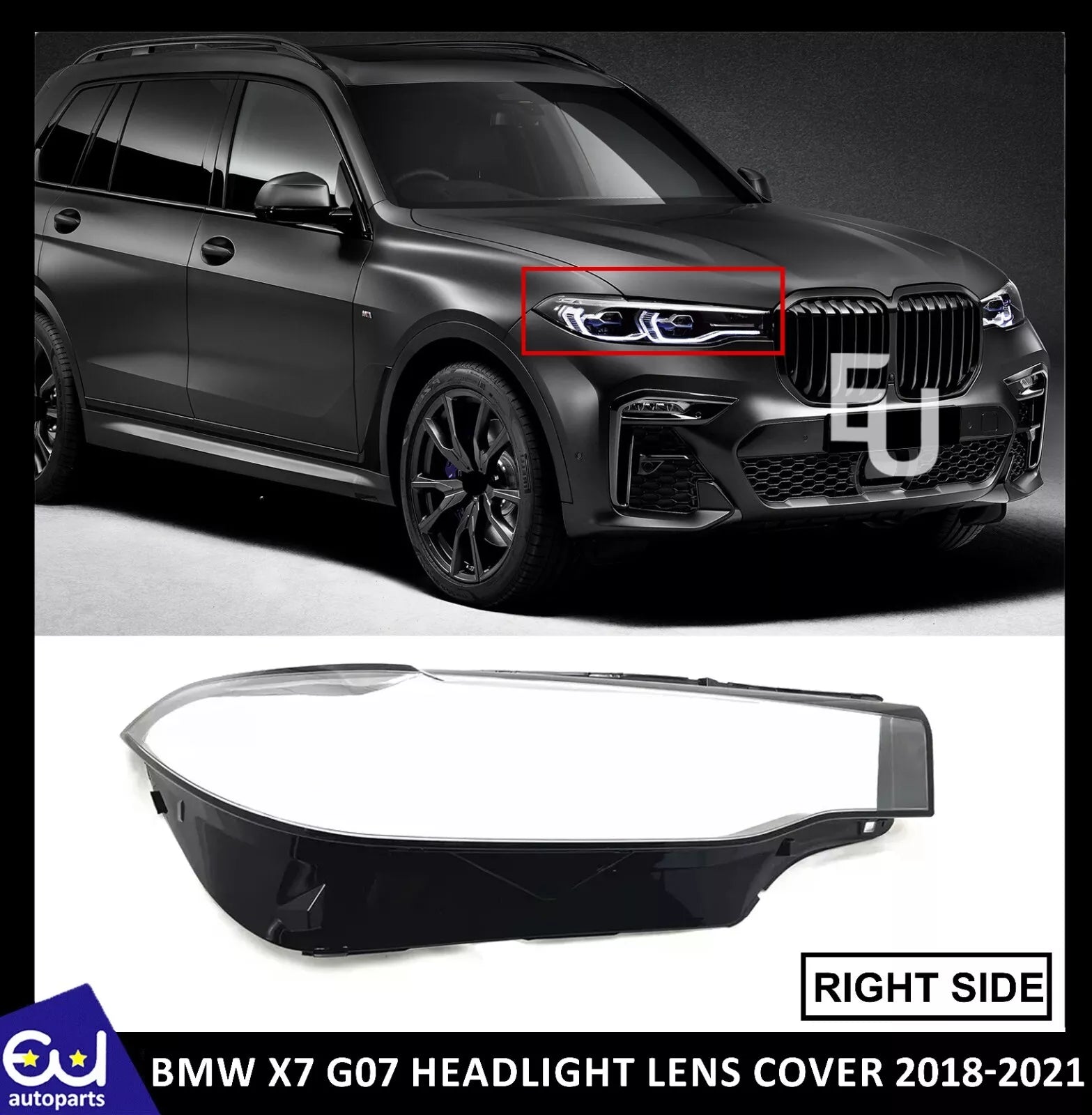 RIGHT DRIVER SIDE HEADLIGHT HEADLAMP CLEAR LENS COVER FOR BMW X7 G07 2018-2021