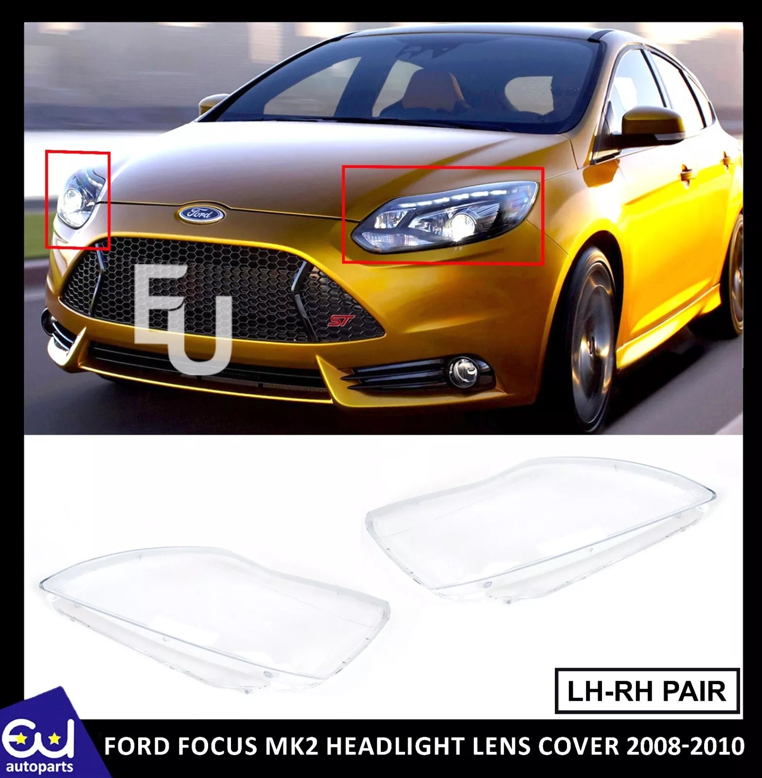 FOR FORD FOCUS MK2 FRONT HEADLIGHT LAMP LENS COVER LEFT RIGHT SIDE PAIR 2008-10