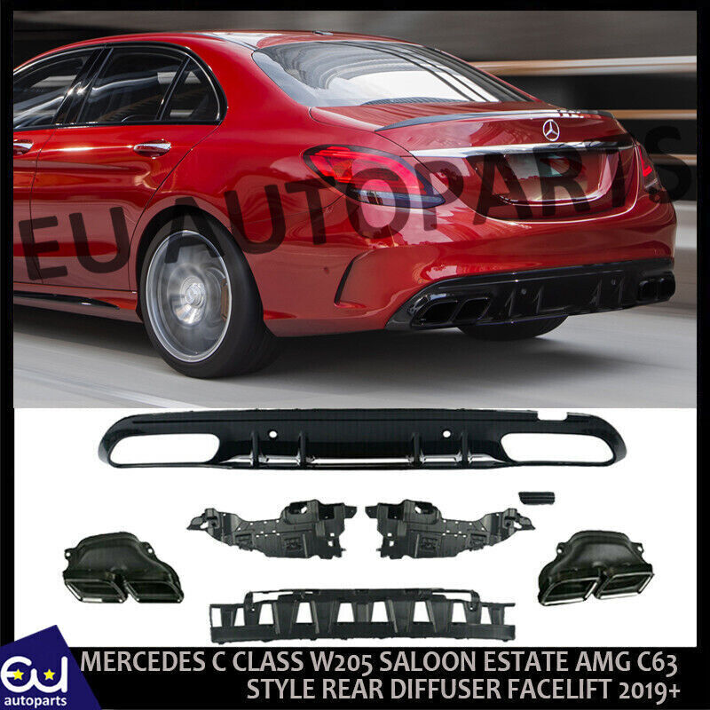 FOR MERCEDES C CLASS W205 SALOON ESTATE AMG C63 STYLE REAR DIFFUSER FACELIFT 19+