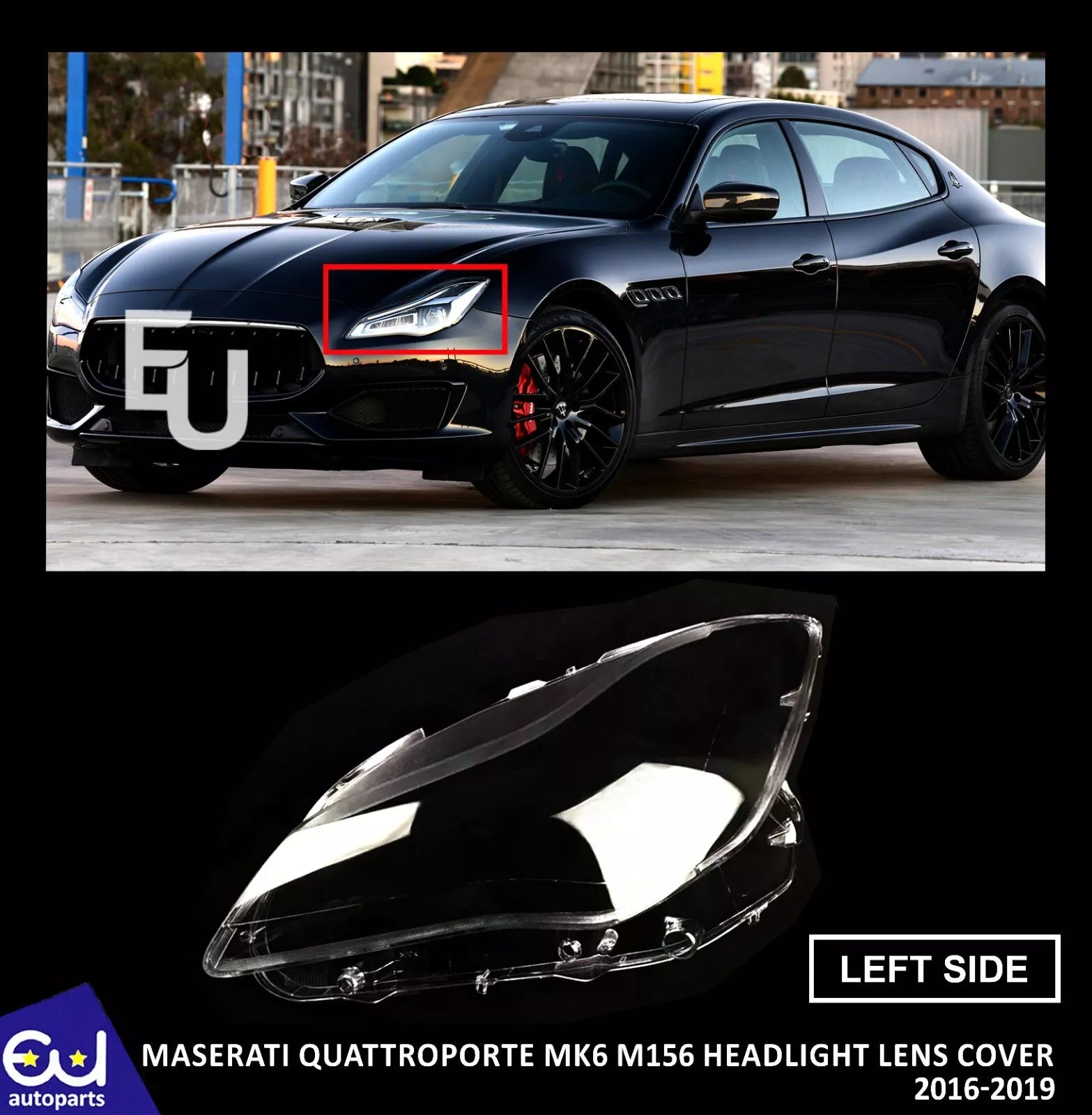 LEFT PASSENGER FOR MASERATI QUATTROPORTE MK6 HEADLAMP HEADLIGHT LENS COVER 16-19