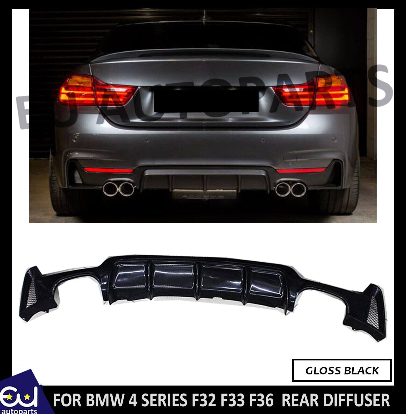 FOR BMW 4 SERIES F32 F33 F36 PERFORMANCE M SPORT REAR DIFFUSER QUAD GL
