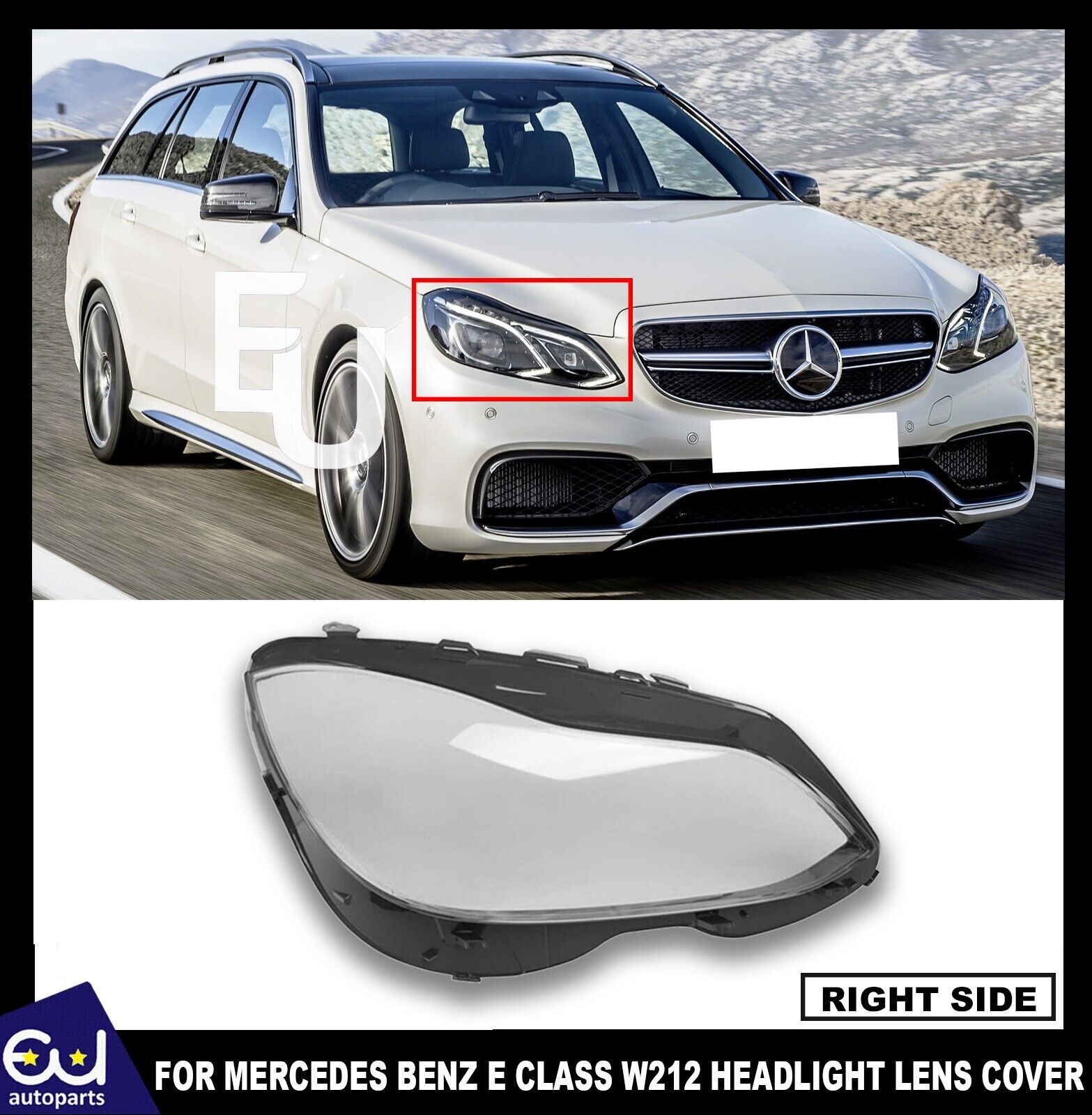 FOR MERCEDES BENZ E CLASS W212 2013-2016 HEADLIGHT LAMP GLASS LENS COVER RIGHT