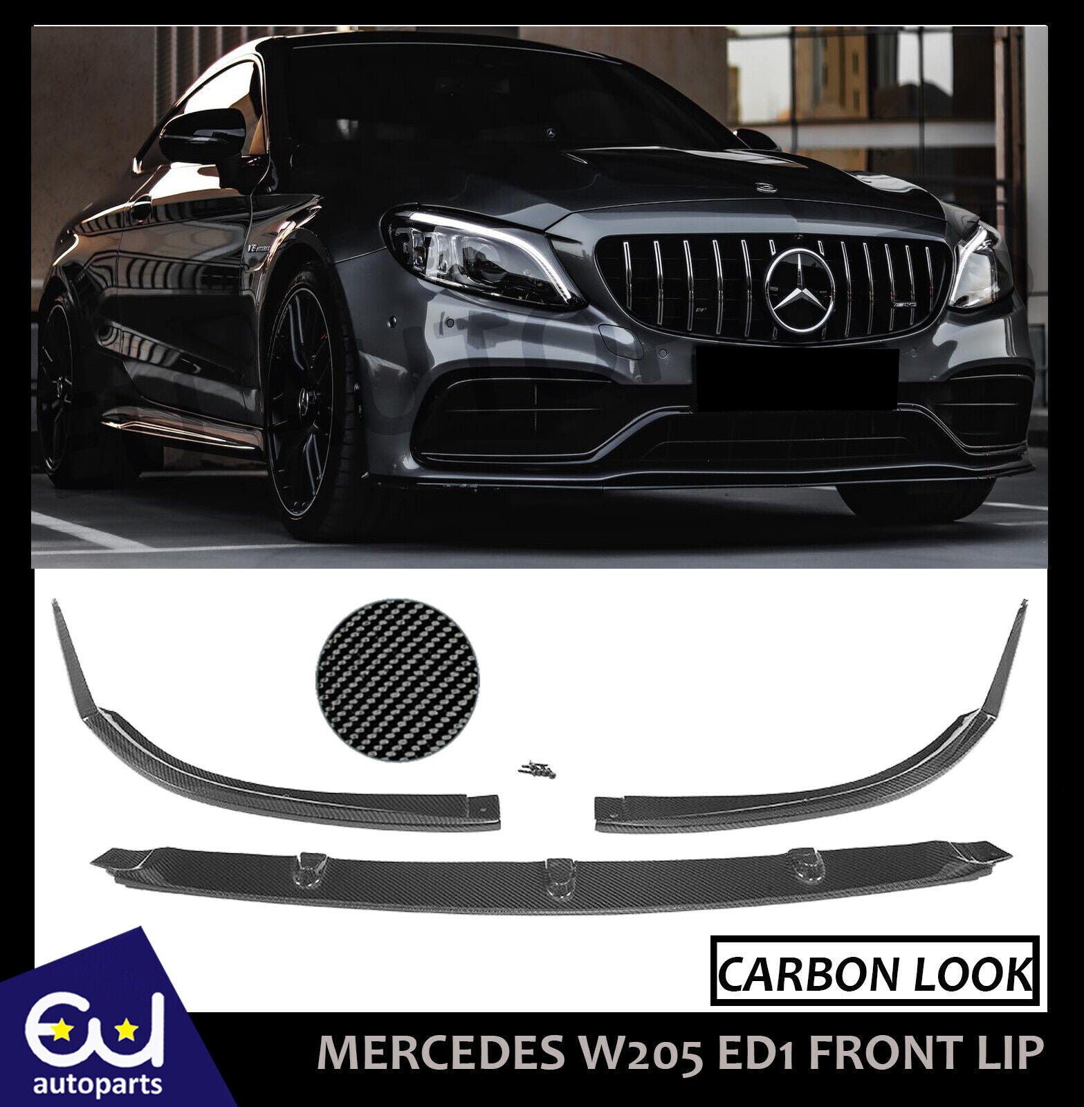 FOR MERCEDES C CLASS C205 W205 A205 AMG FRONT SPLITTER LIP VALANCE ED1 CARBON