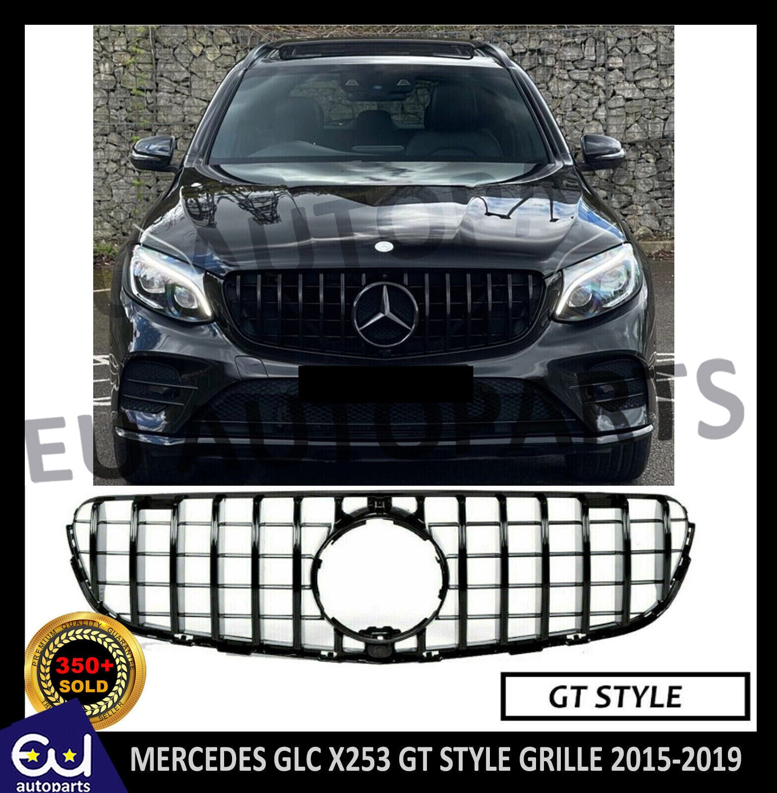 FOR MERCEDES GLC X253 C253 15-19 FRONT GRILLE PANAMERICANA GT STYLE GLOSS  BLACK
