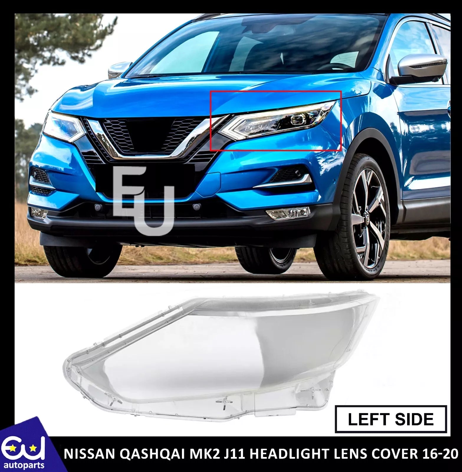FRONT HEADLIGHT LAMP LENS COVER FOR NISSAN QASHQAI MK2 J11 LEFT PASSENGER SIDE