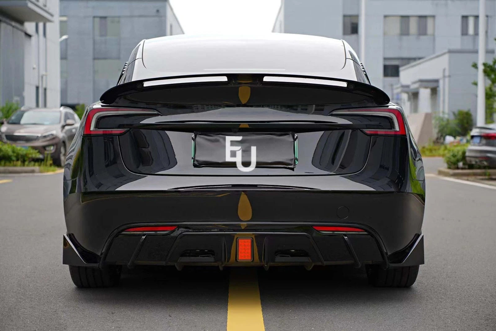 BRAGE DESIGN REAR BUMPER DIFFUSER WITH LED FOR TESLA MODEL 3 GLOSS BLK 2017-2023