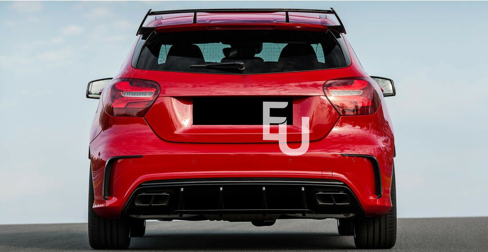 FOR MERCEDES A CLASS W176 AMG A45 LOOK REAR DIFFUSER SPLITTER GLOSS BLACK 12-18