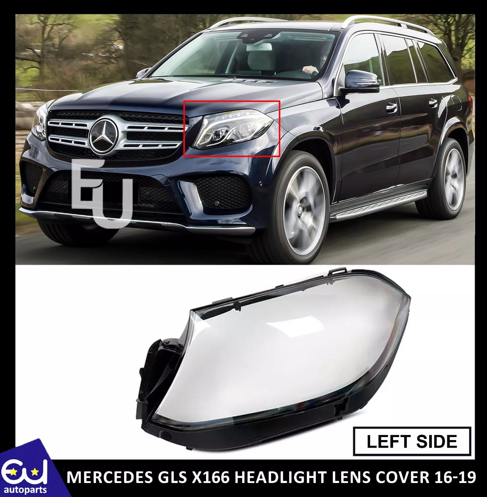 FOR MERCEDES GLS X166 HEADLIGHT LENS HEADLAMP COVER LEFT PASSENGER SIDE 2016-19