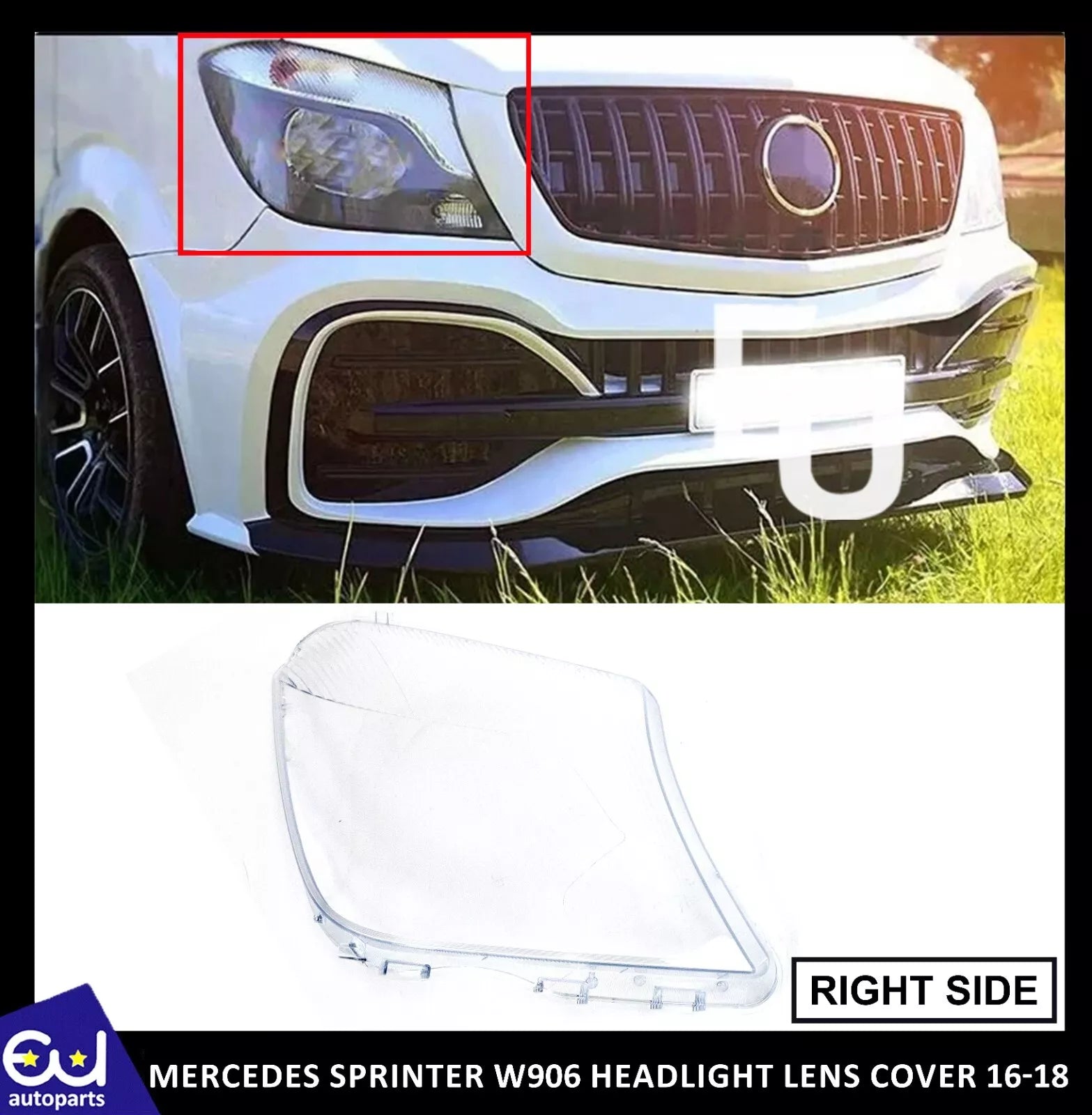 FOR MERCEDES SPRINTER W906 RIGHT DRIVER SIDE HEADLIGHT LENS HEADLAMP COVER 16-18