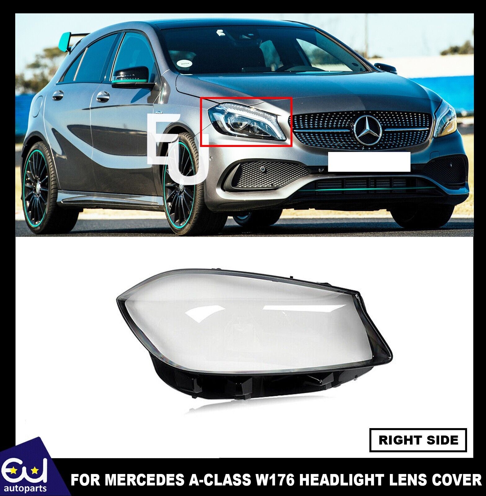 FOR MERCEDES BENZ A CLASS W176 2016-2018 FRONT RIGHT HEADLIGHT LAMP LENS COVER
