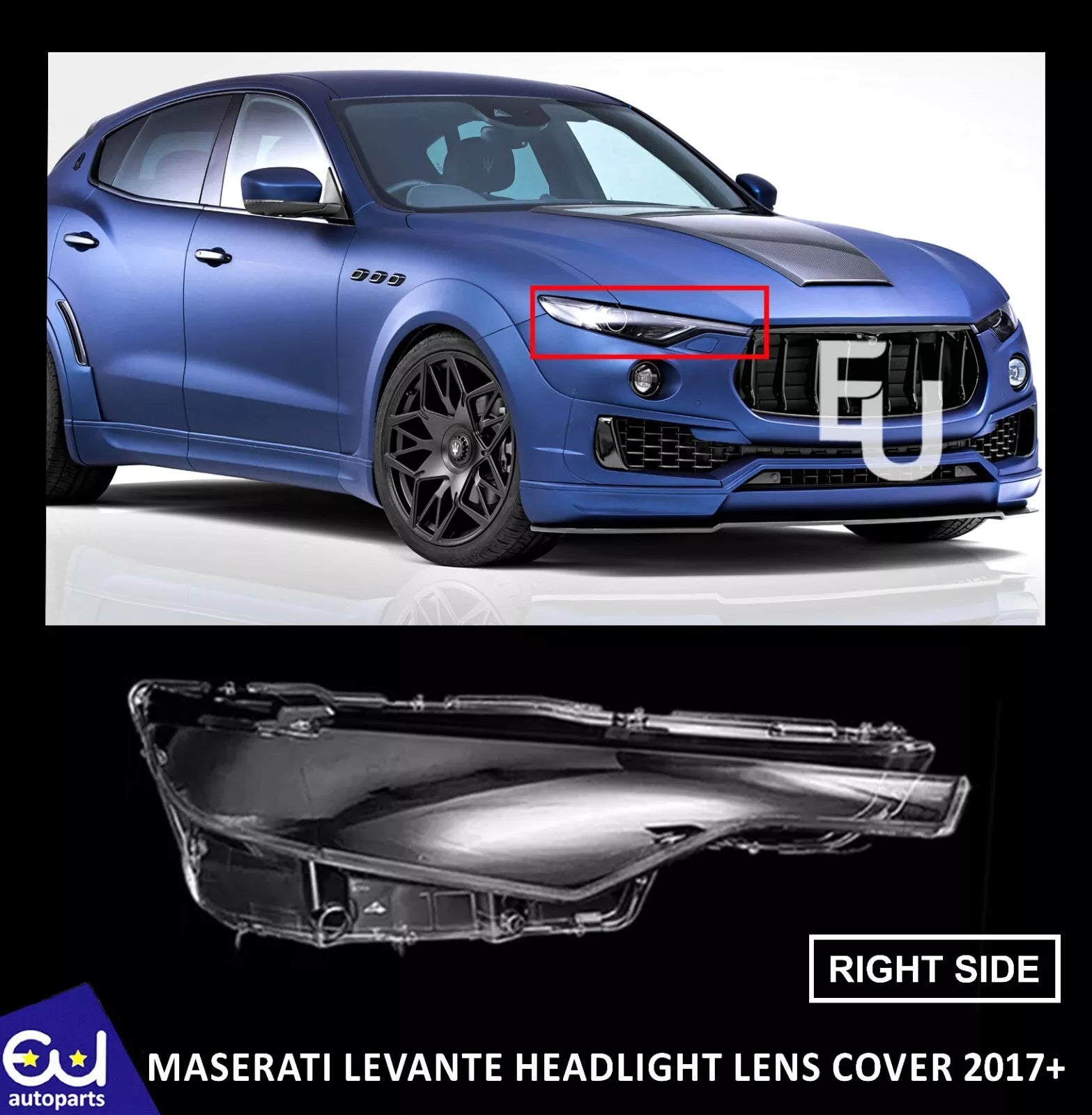 RIGHT DRIVER SIDE HEADLIGHT LENS COVER LAMP FOR MASERATI LEVANTE 2017-ON
