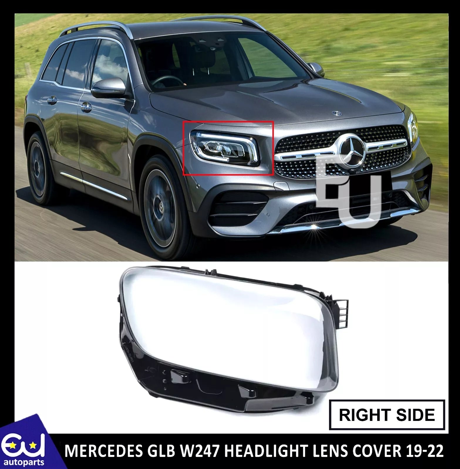 RIGHT DRIVER SIDE HEADLIGHT LENS HEADLAMP COVER FOR MERCEDES GLB W247 2019-22