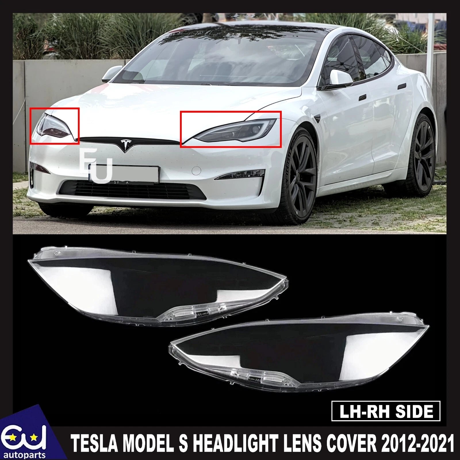 FOR TESLA MODEL S LEFT RIGHT PAIR HEADLIGHT CLEAR LENS COVER REPLACEMENT 12-21