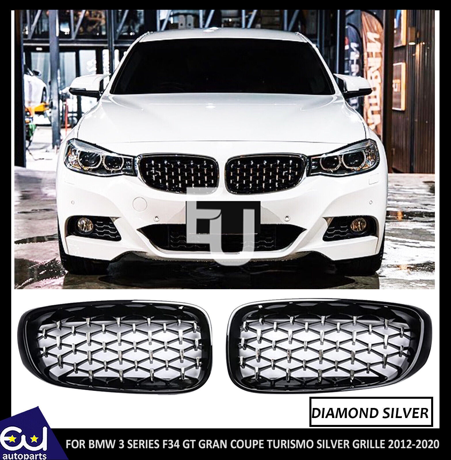 FOR BMW 3 SERIES F34 GT GRAN TURISMO SILVER DIAMOND KIDNEY GRILL GRILLE 2012-20