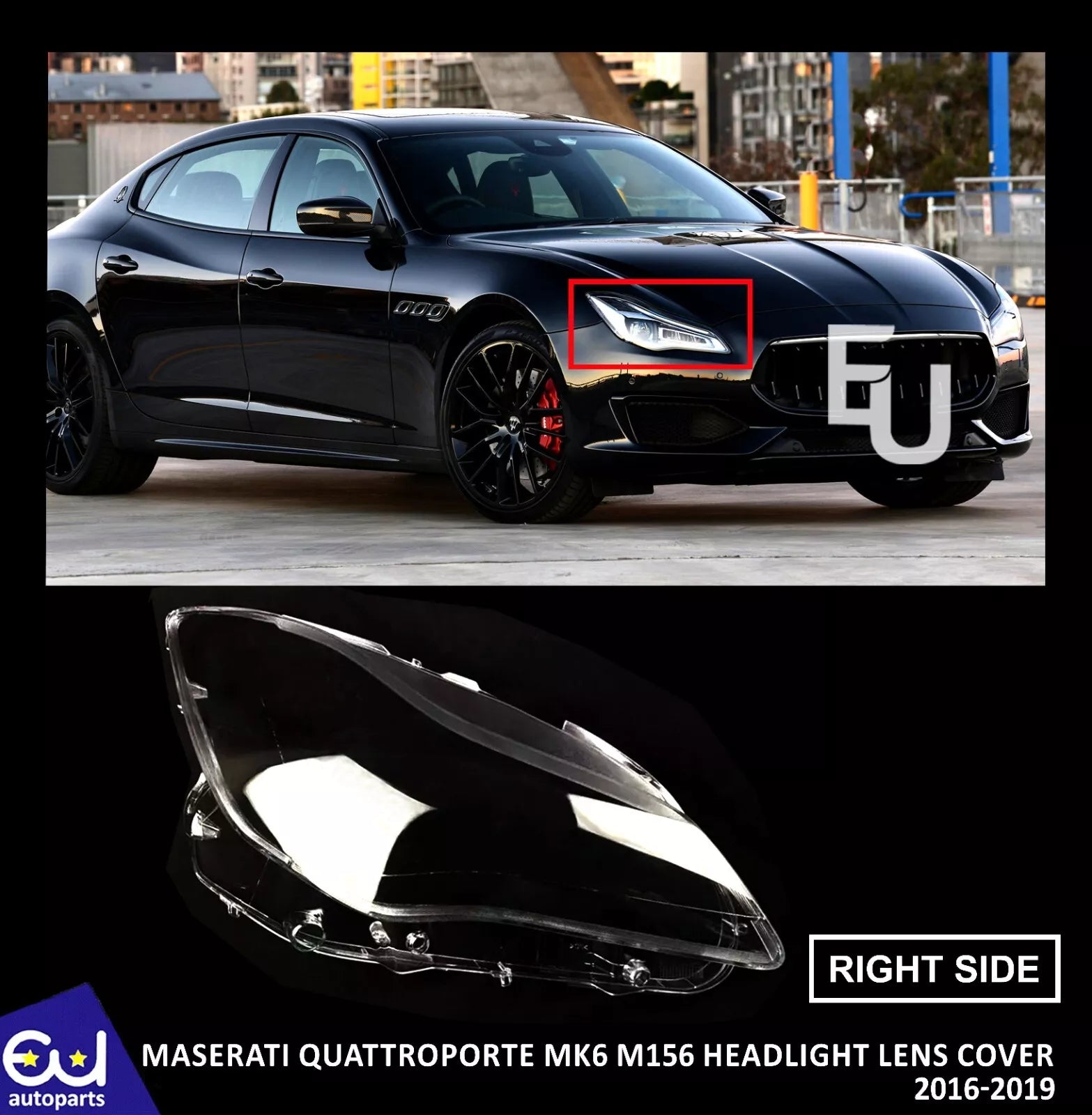 RIGHT DRIVER FOR MASERATI QUATTROPORTE MK6 HEADLAMP HEADLIGHT LENS COVER 16-19