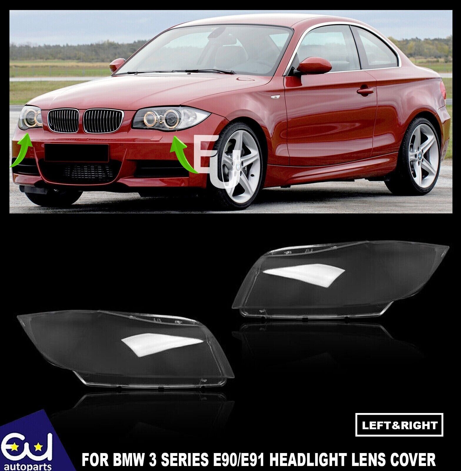 PAIR XENON FRONT HEADLIGHT HEADLAMP CLEAR LENS COVER FOR BMW 3 E90/E91 2005-2012