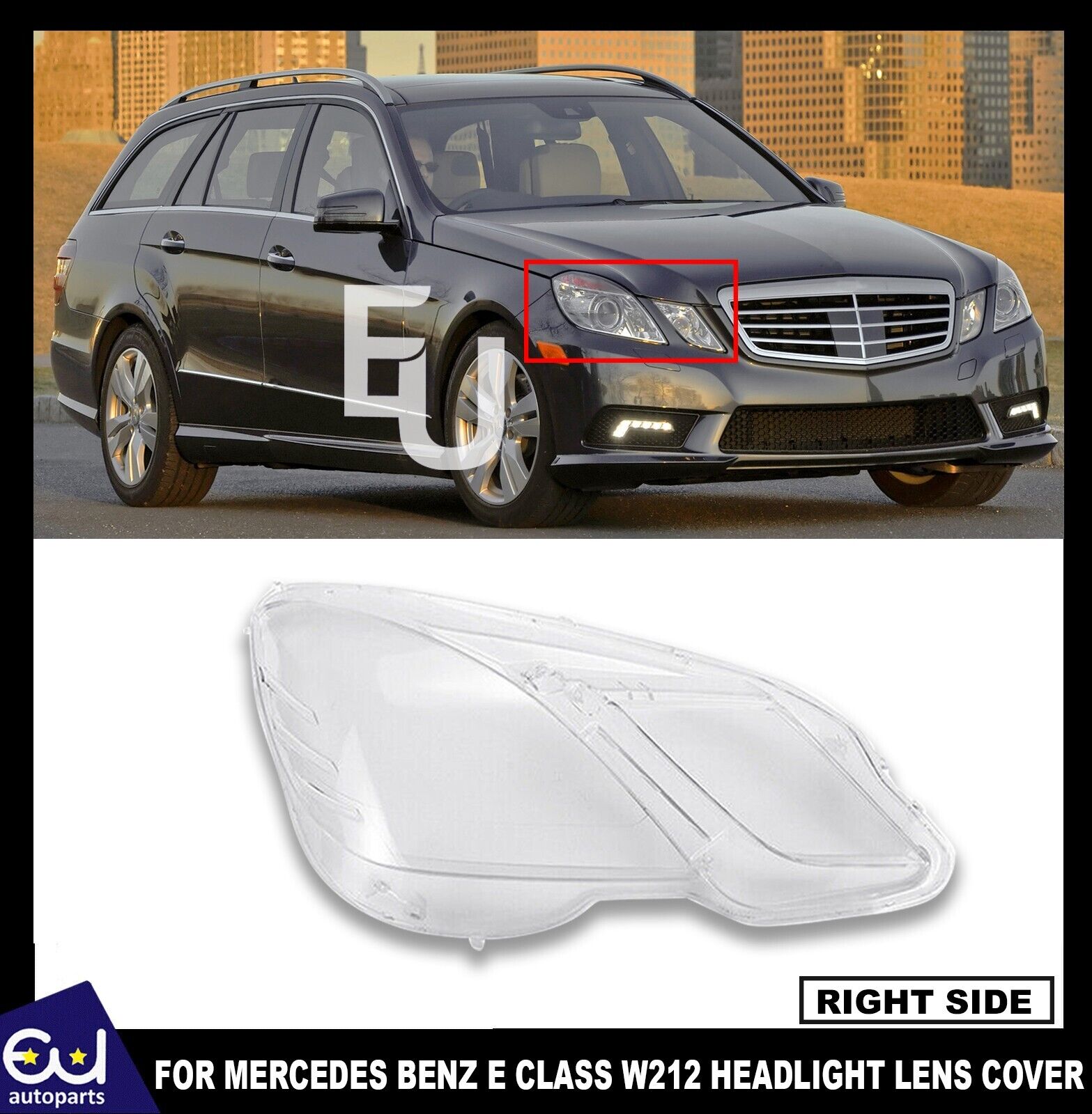 FOR MERCEDES BENZ E CLASS W212 2009-2013 HEADLIGHT LAMP GLASS LENS COVER RIGHT