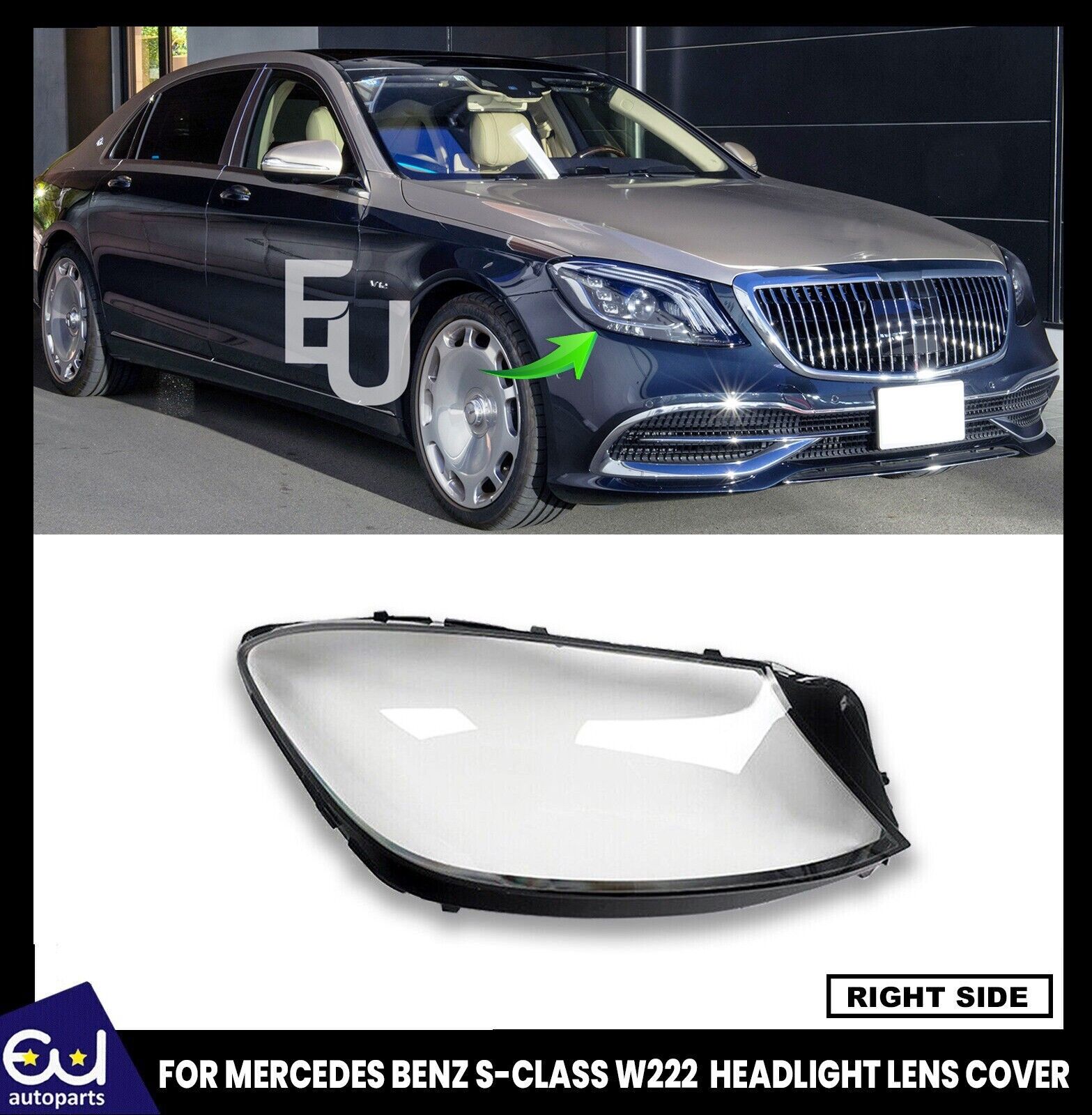 RIGHT FOR MERCEDES-BENZ S CLASS W222 LCI HEADLAMP HEADLIGHT LENS COVER 2018-2020