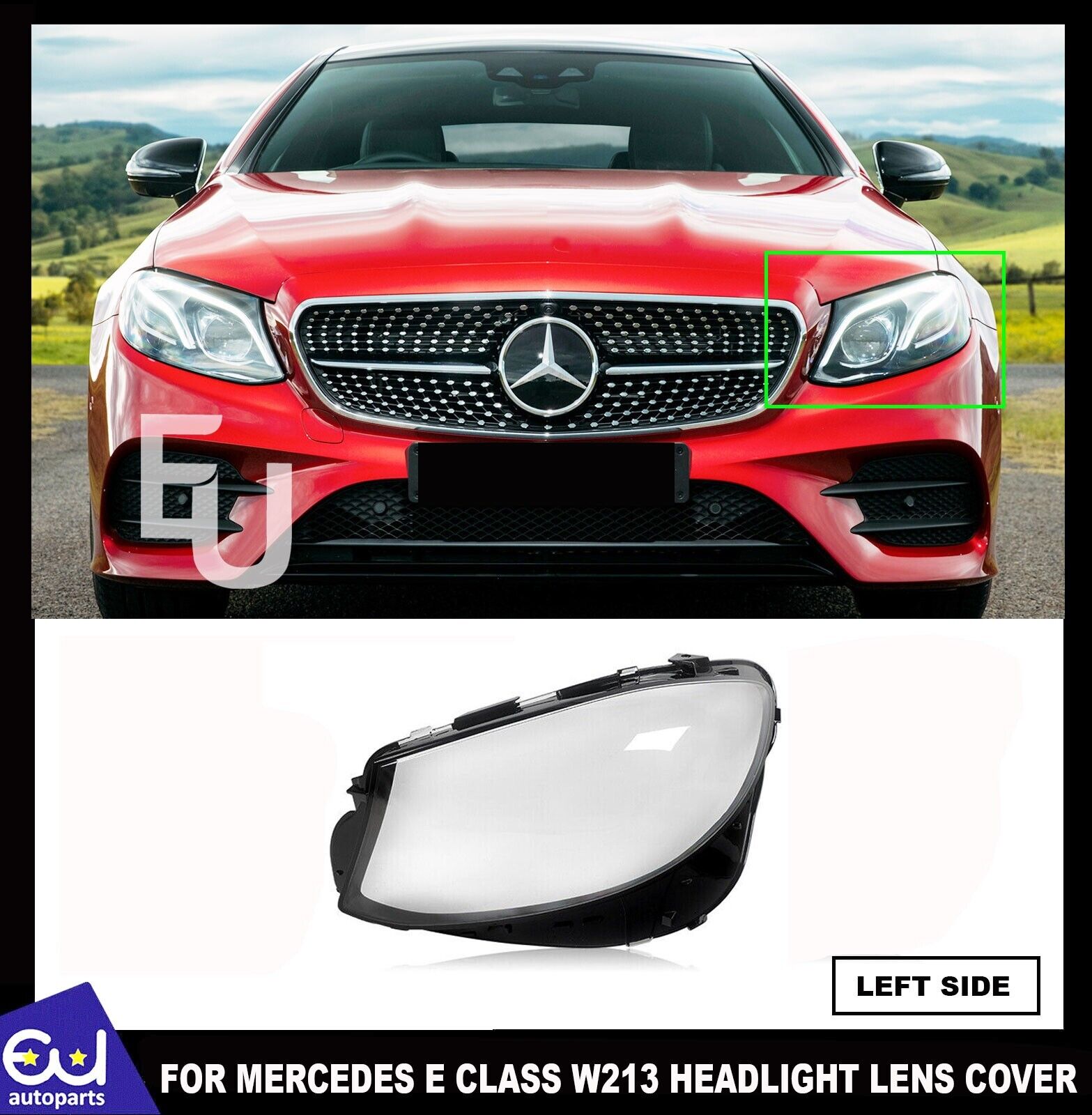 LEFT PASSENGER+MANUAL HEADLIGHT LENS COVER FOR MERCEDES-BENZ E CLASS W213 16–20
