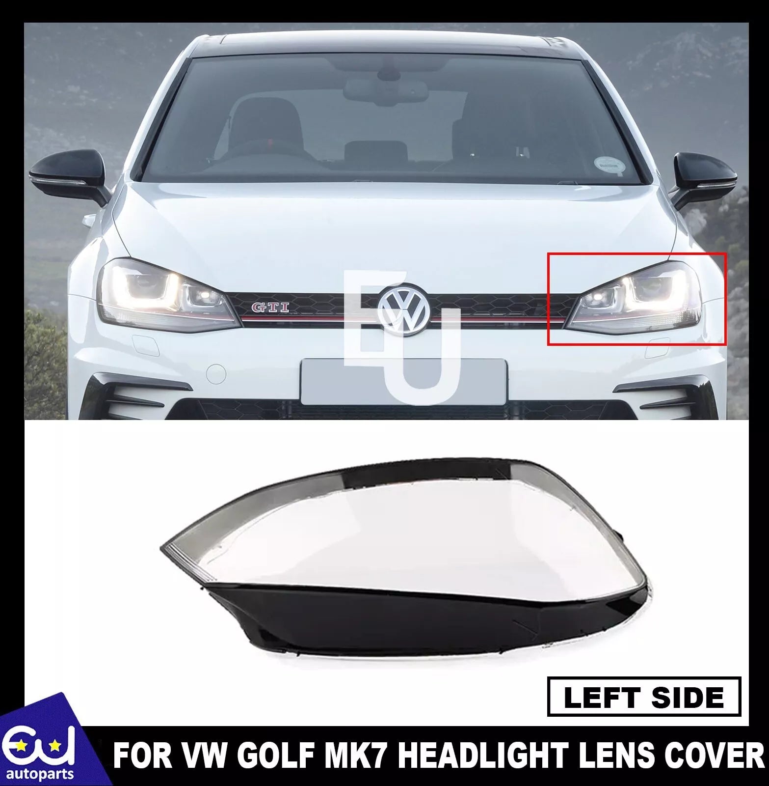 LEFT PASSENGER SIDE HEADLIGHT LENS COVER LAMP FOR VOLKSWAGEN GOLF MK7 2015-2017