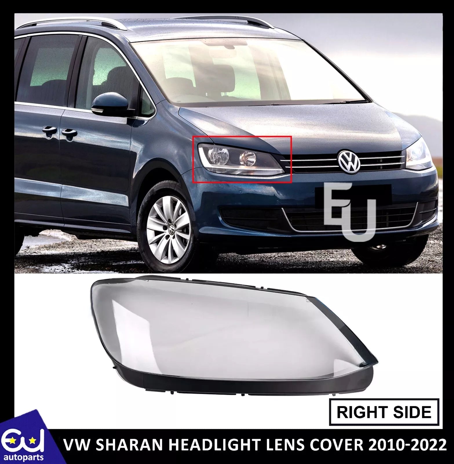 FOR VW SHARAN 7N 2010-2019 HEADLIGHT HEADLAMP GLASS LENS COVER RIGHT SIDE+MANUAL