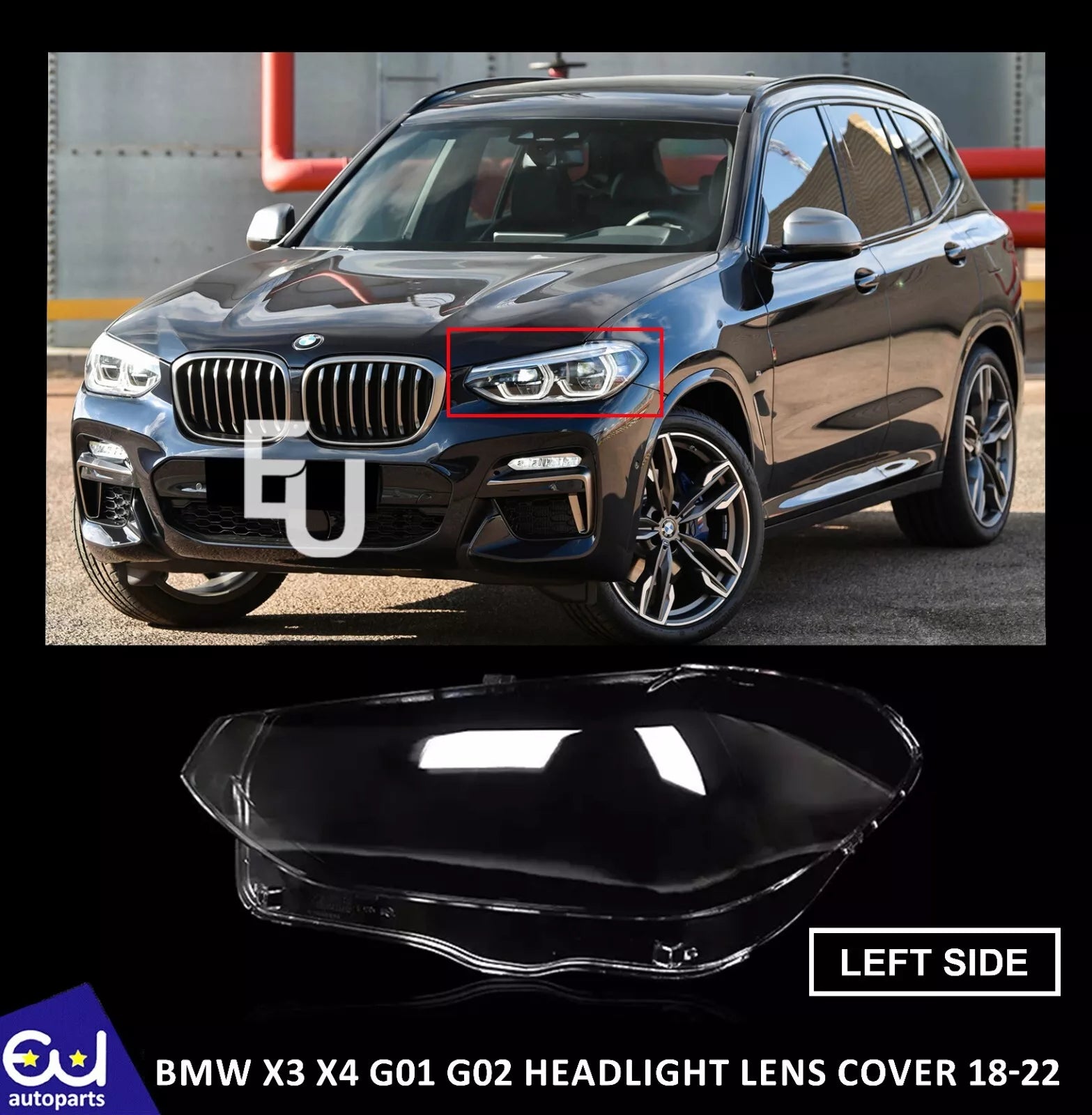 LEFT SIDE HEADLIGHT LENS HEADLAMP COVER REPLACE FOR BMW X3 X4 G01 G02 G08 18-22