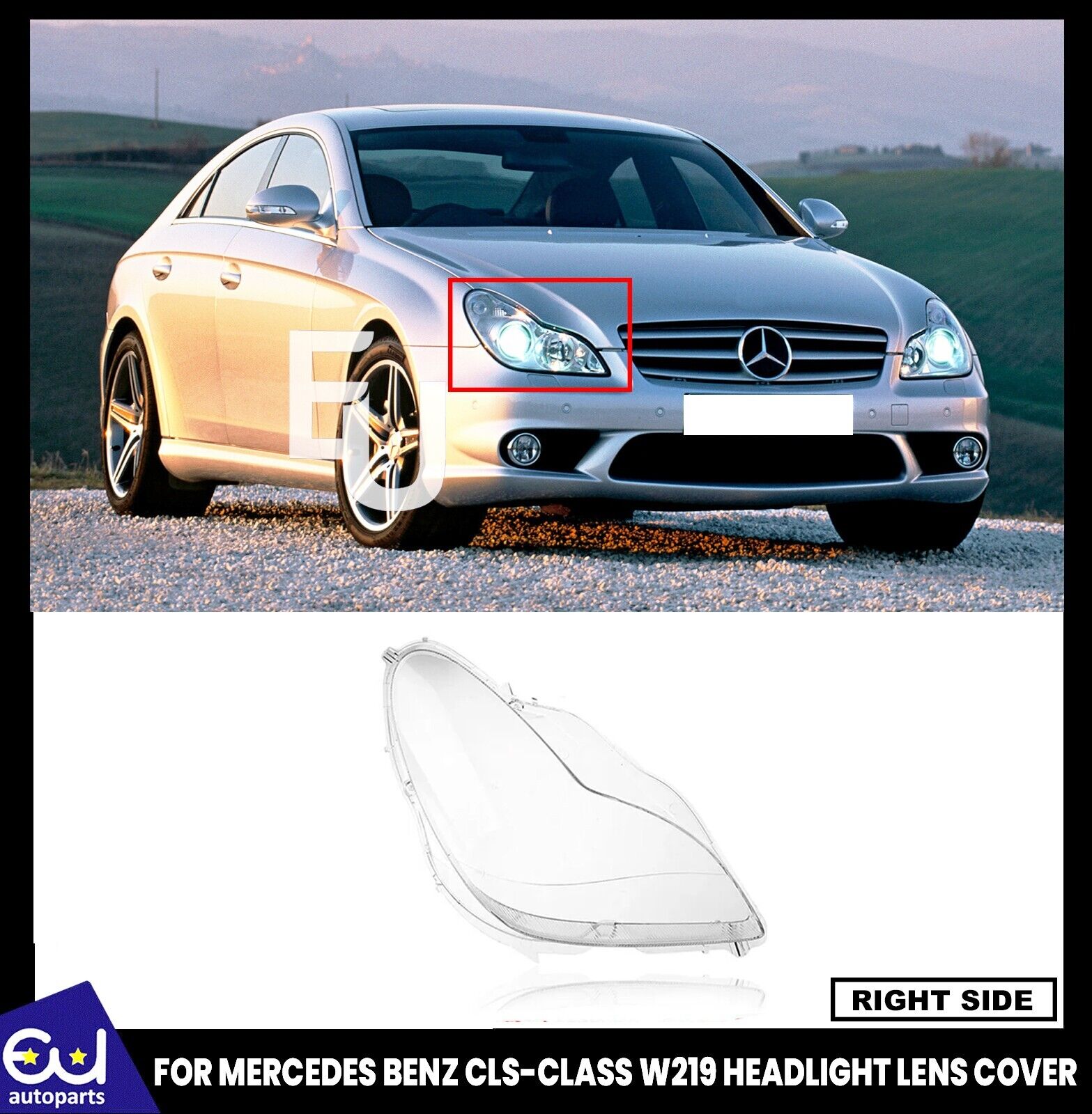 RIGHT HEADLIGHT CLEAR LENS COVER FOR MERCEDES CLS W219 CLS350/500/550 2003-2010