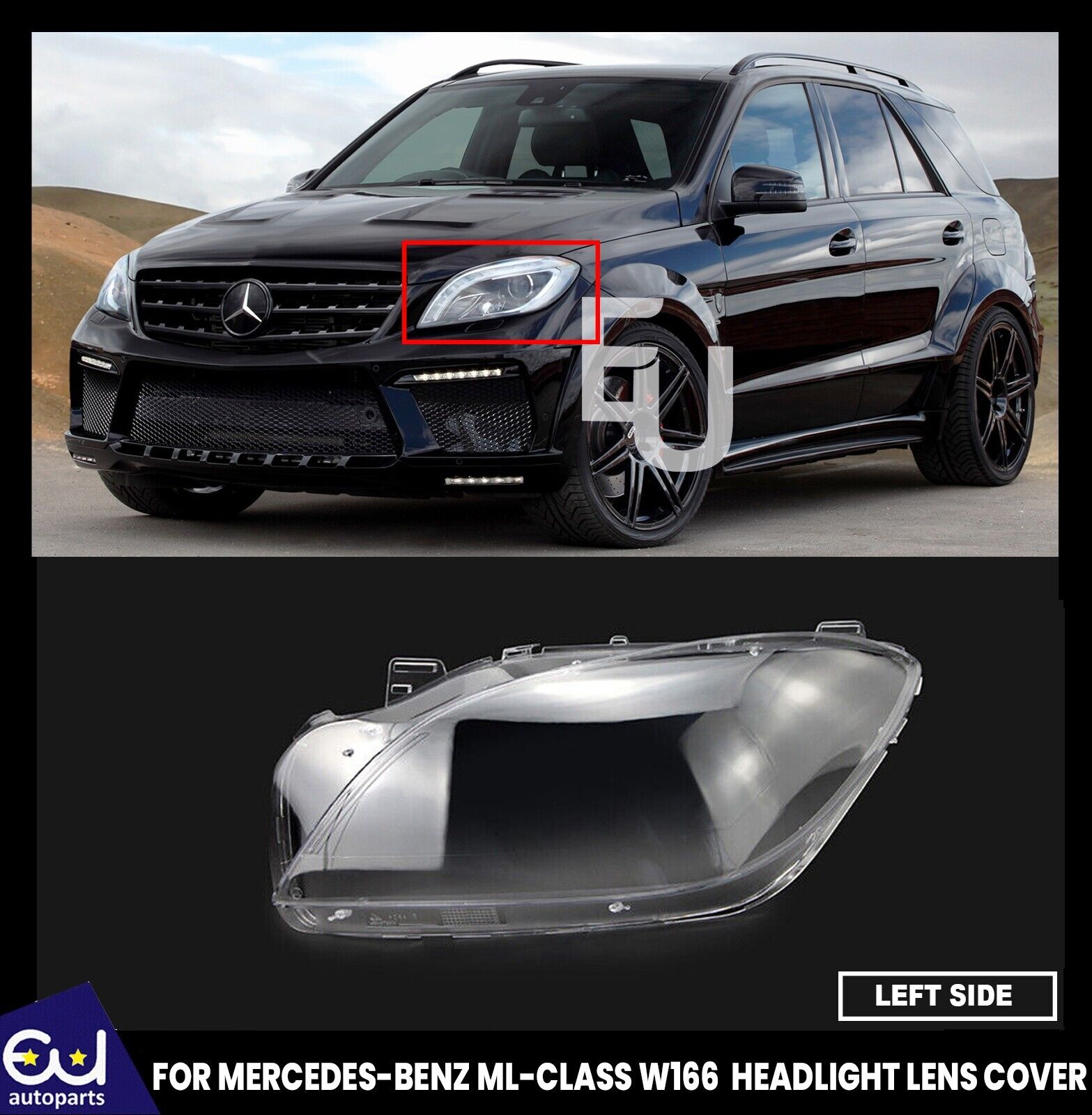 LEFT PASSENGER SIDE HEADLIGHT LENS COVER FOR MERCEDES-BENZ ML CLASS W166 12-14