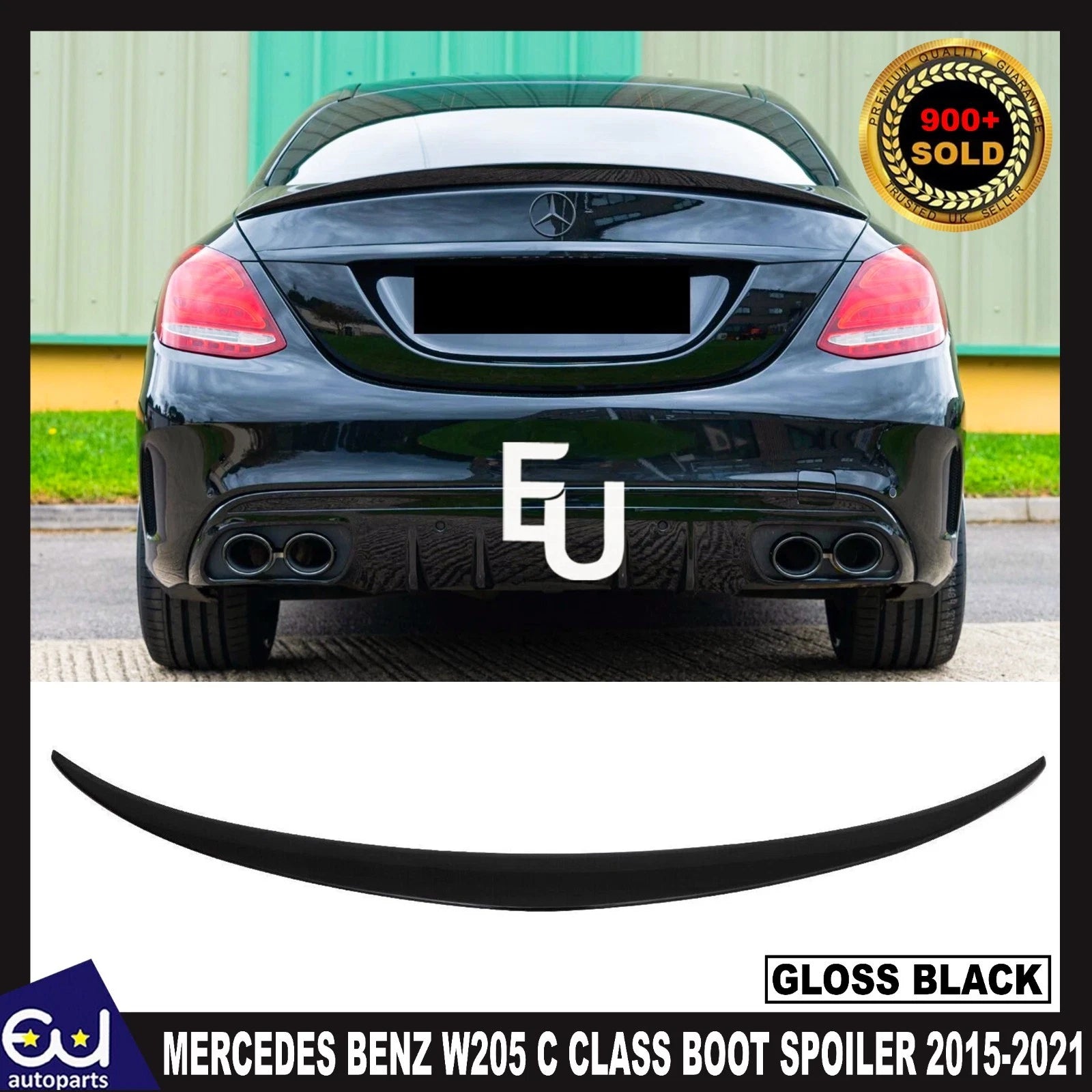 REAR TRUNK BOOT SPOILER LIP FOR MERCEDES BENZ W205 C CLASS ABS GLOSS BLACK