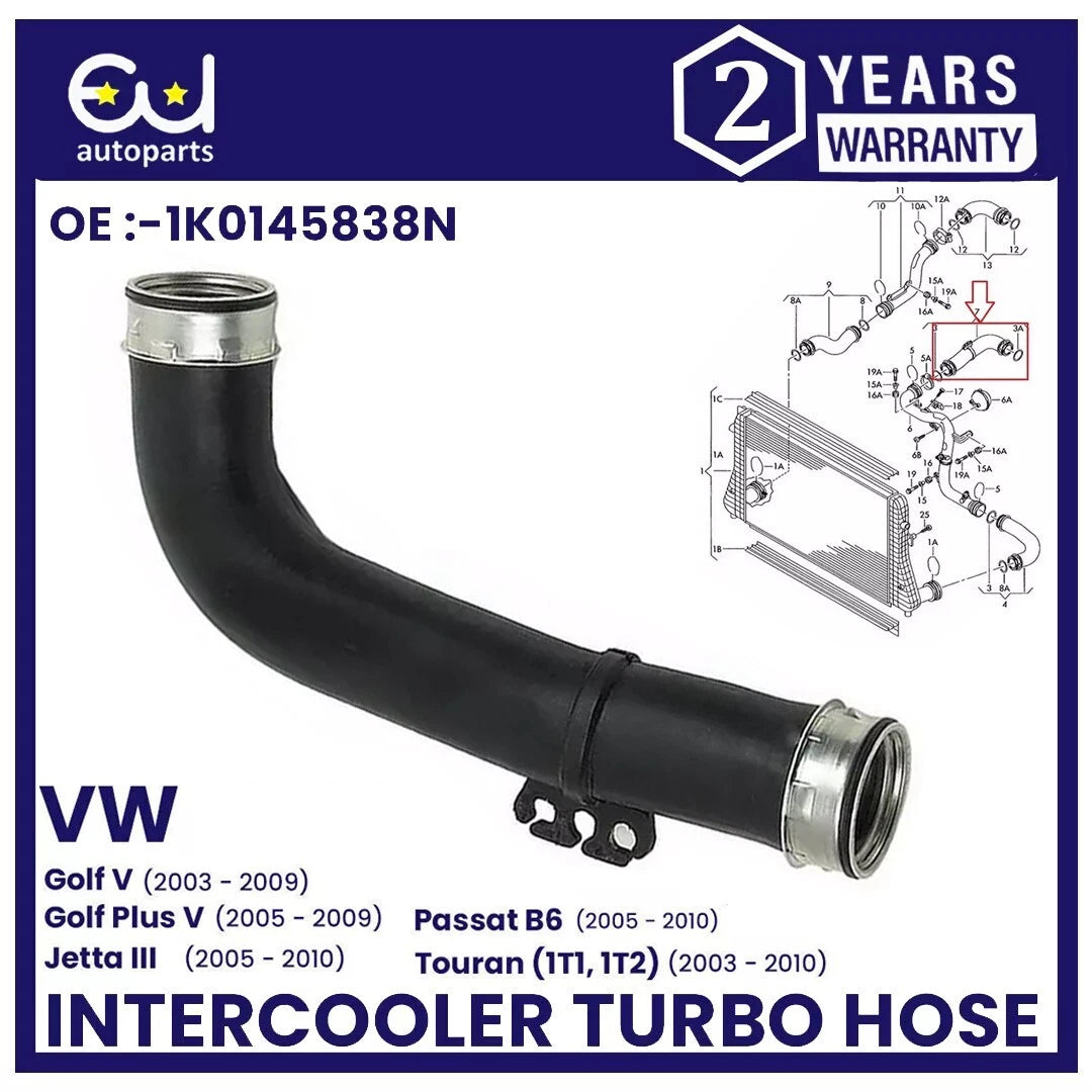 INTERCOOLER TURBO HOSE PIPE FOR VW GOLF PASSAT JETTA TOURAN 1.9 TDI 1K0145838N