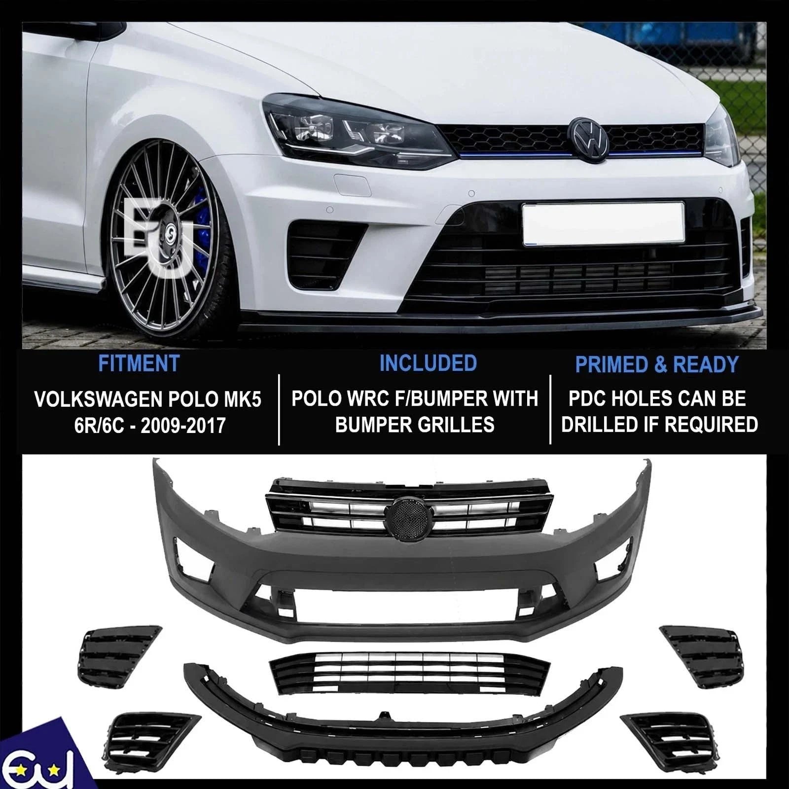 FOR VW POLO 2009-2017 FRONT BUMPER COMPLETE WITH GRILLES WRC STYLE