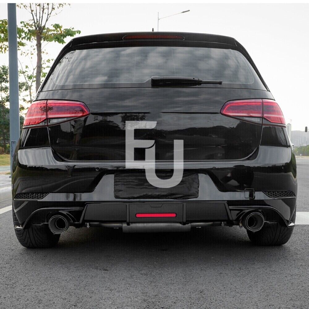 FOR VW GOLF GTD GTI TSI TDI MK7.5 REAR DIFFUSER GLOSS BLACK VALANCE LIP WITH LED