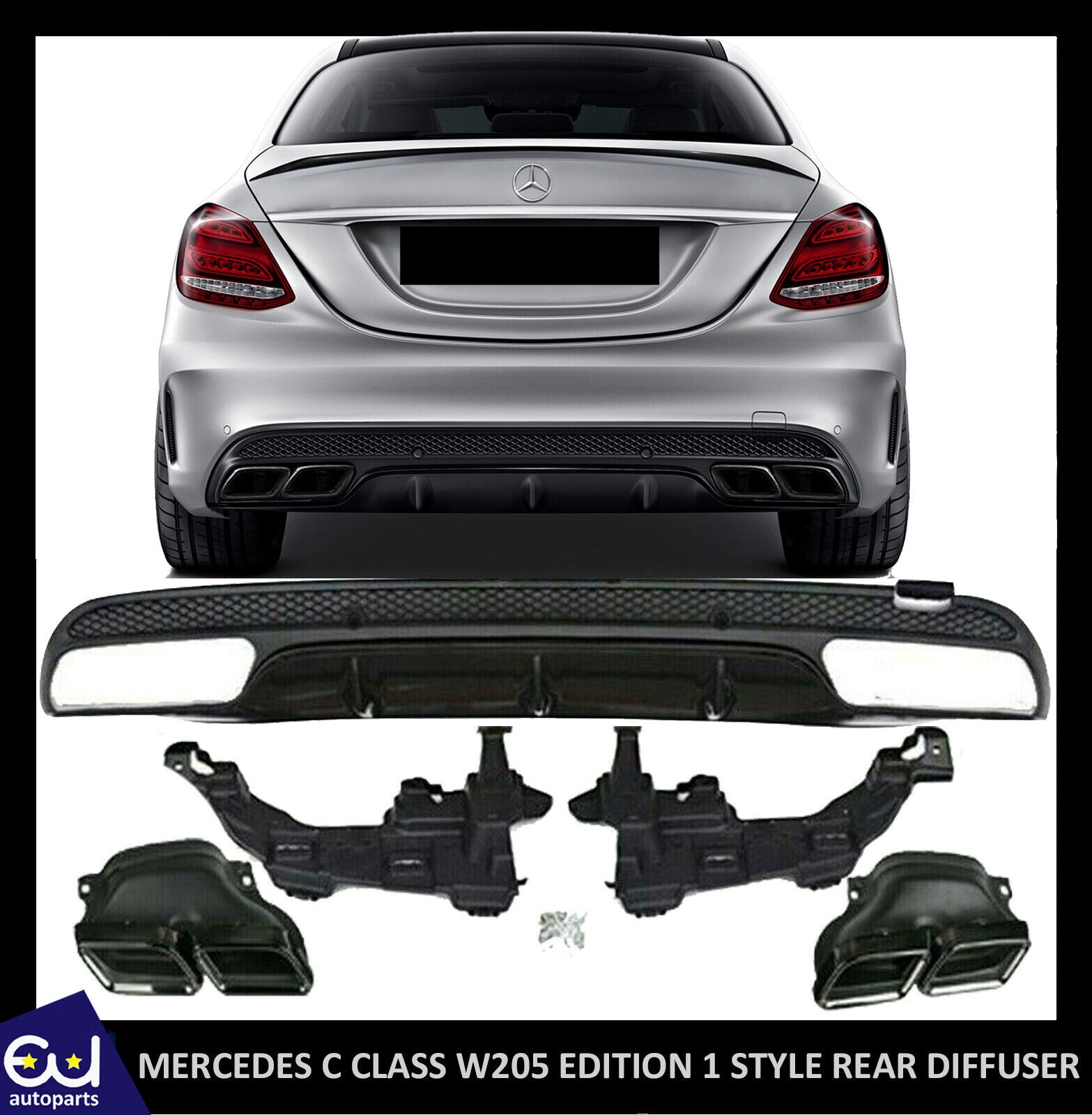 FOR MERCEDES BENZ C CLASS W205 AMG C63 REAR DIFFUSER BUMPER AMG SEDAN 2015-2018