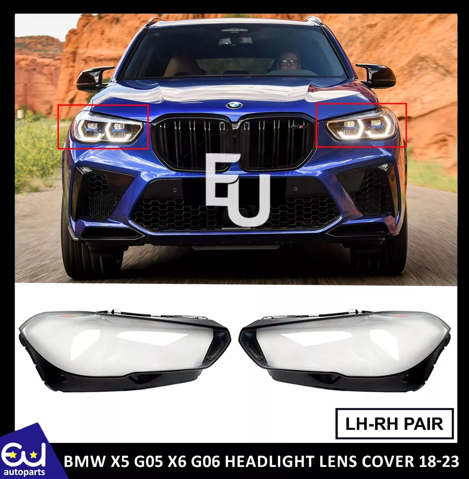 FOR BMW X6 G06 X5 G05 HEADLIGHT LENS HEADLAMP COVER REPLACEMENT LH+RH 2018-2023