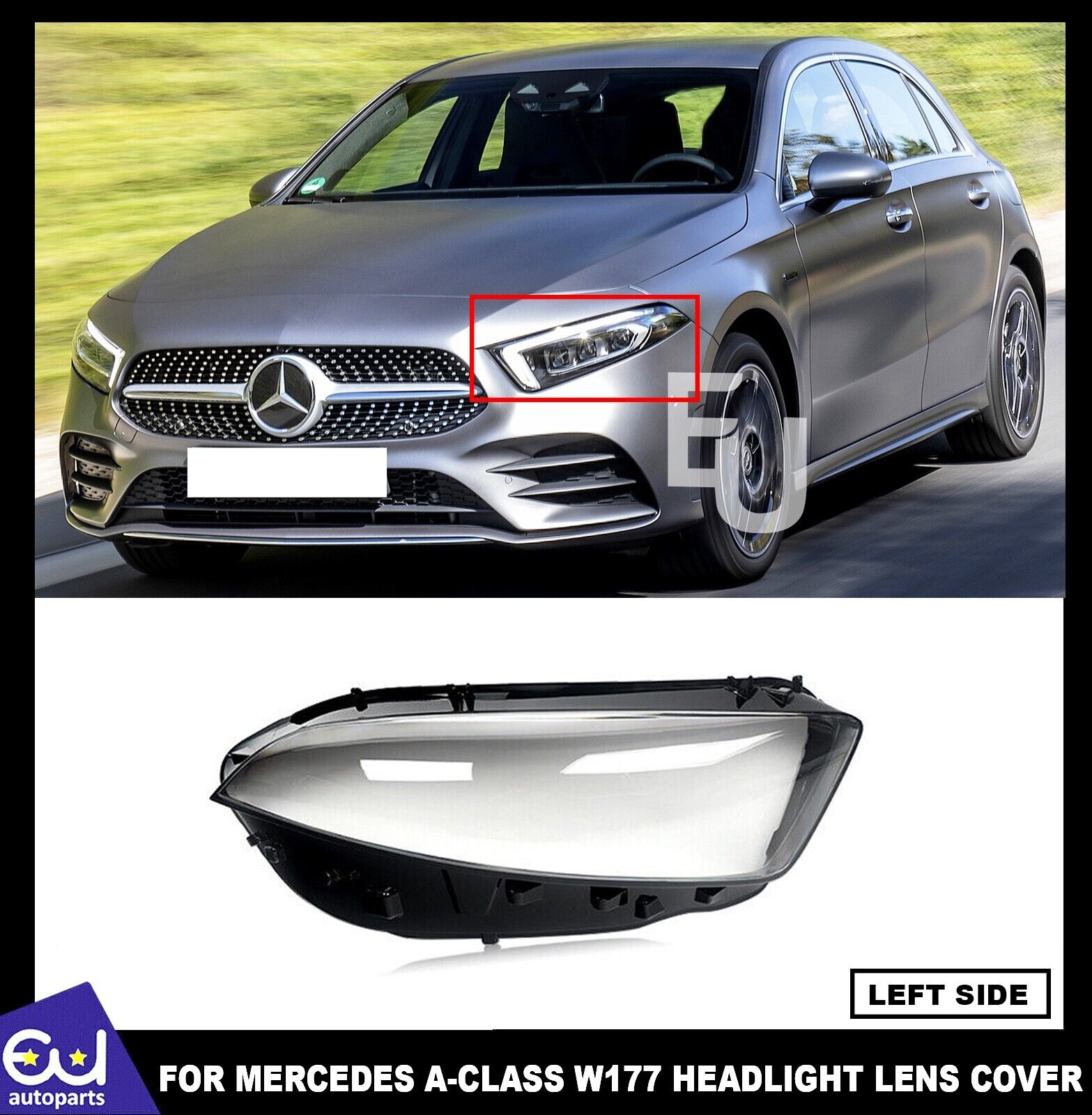 FOR MERCEDES-BENZ A CLASS W177 HEADLIGHT LENS COVER LEFT PASSENGER SIDE + MANUAL