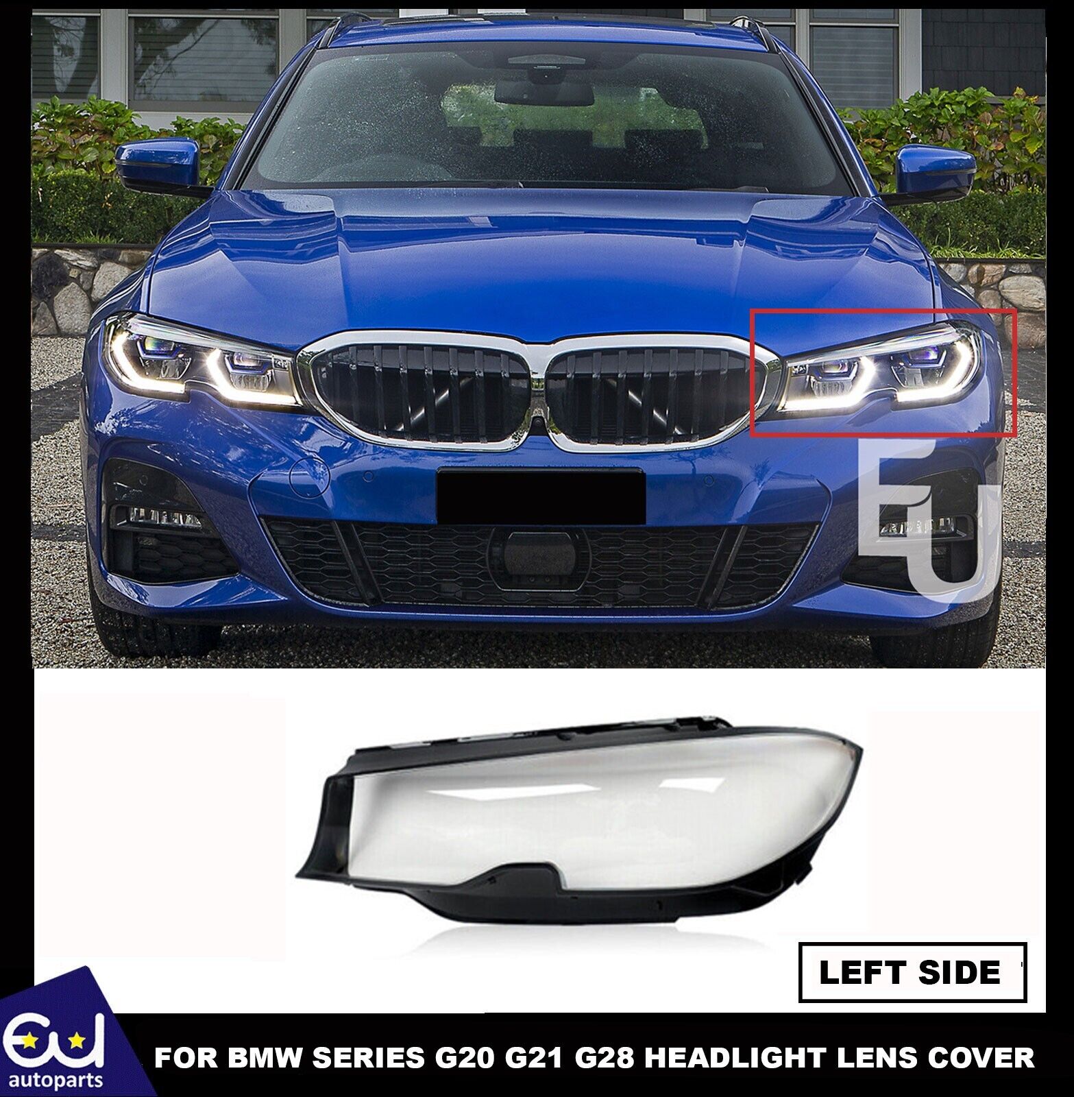 LEFT SIDE HEADLIGHT LENS COVER SHELL LAMPSHADE FOR BMW G20 G21 3 SERIES 19-2021
