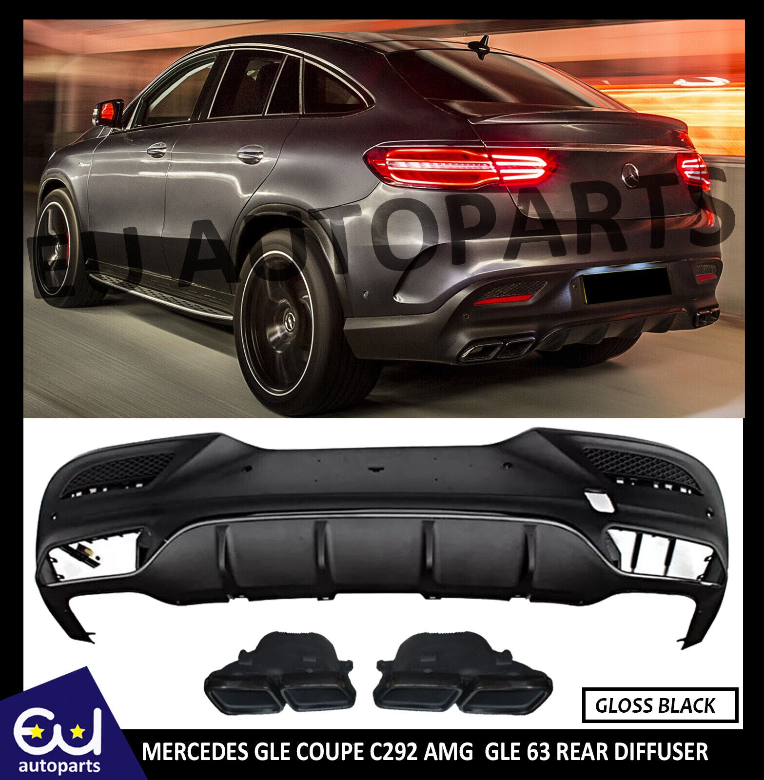 FOR MERCEDES GLE COUPE C292 AMG GLE63 STYLE REAR DIFFUSER VALANCE TAILPIPE BLACK