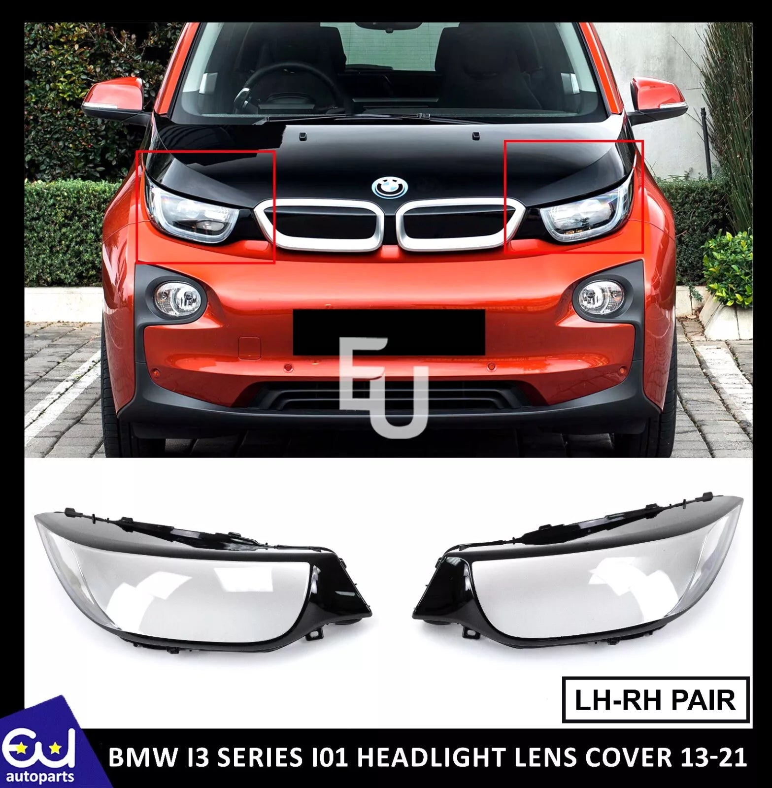 FOR BMW I3 SERIES I01 FRONT HEADLIGHT LENS COVER RIGHT LEFT SIDE PAIR 2013-2021
