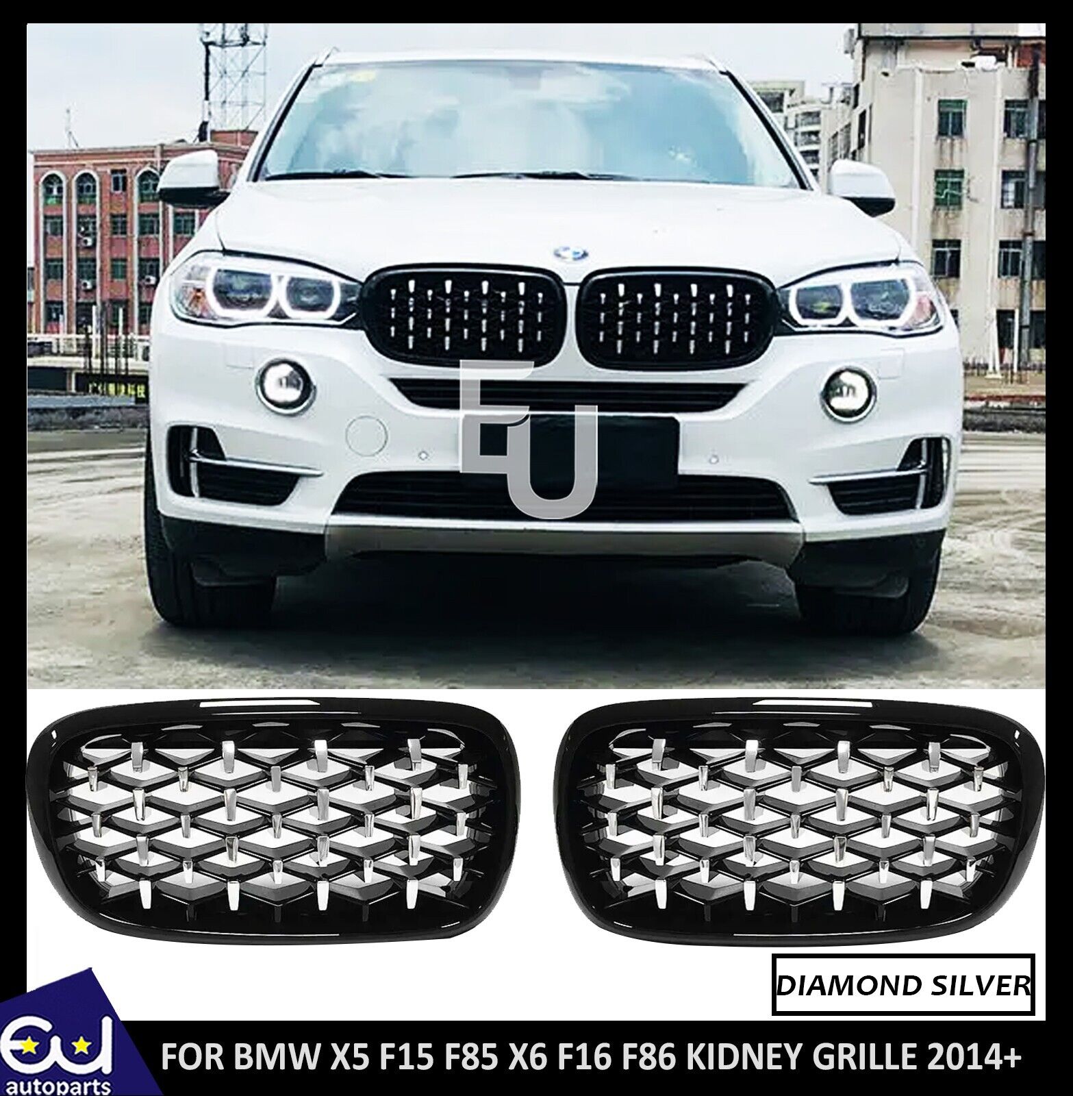 FOR BMW F15 F85 X5 F16 F86 X6 KIDNEY GRILL GRILLE GRILLS DIAMOND SILVER 2014-ON