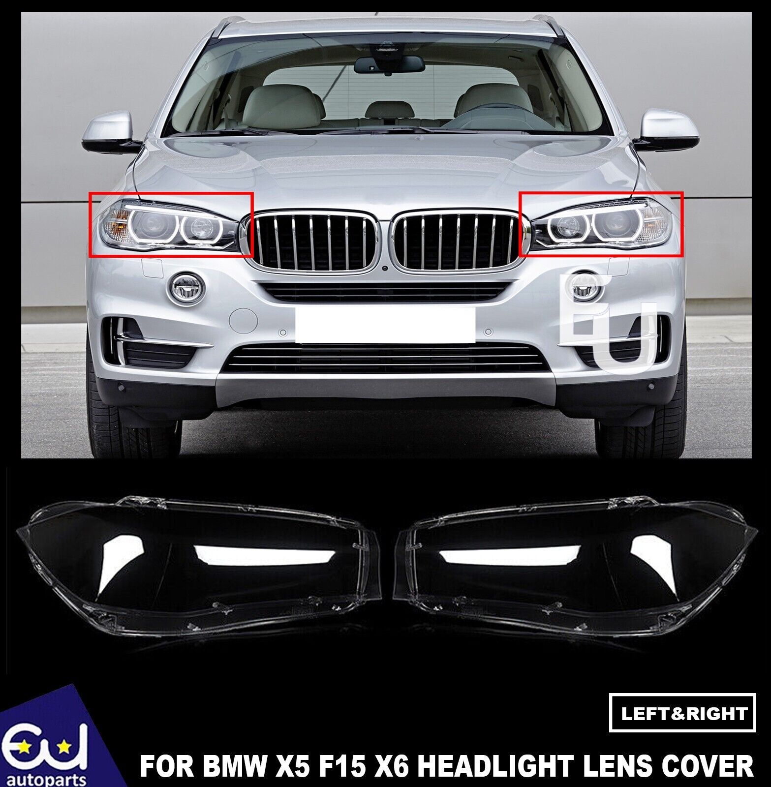 L+R HEADLIGHT LENS COVER HEADLAMP SHELL FOR BMW X5 F15 X6 F16 2014-2017