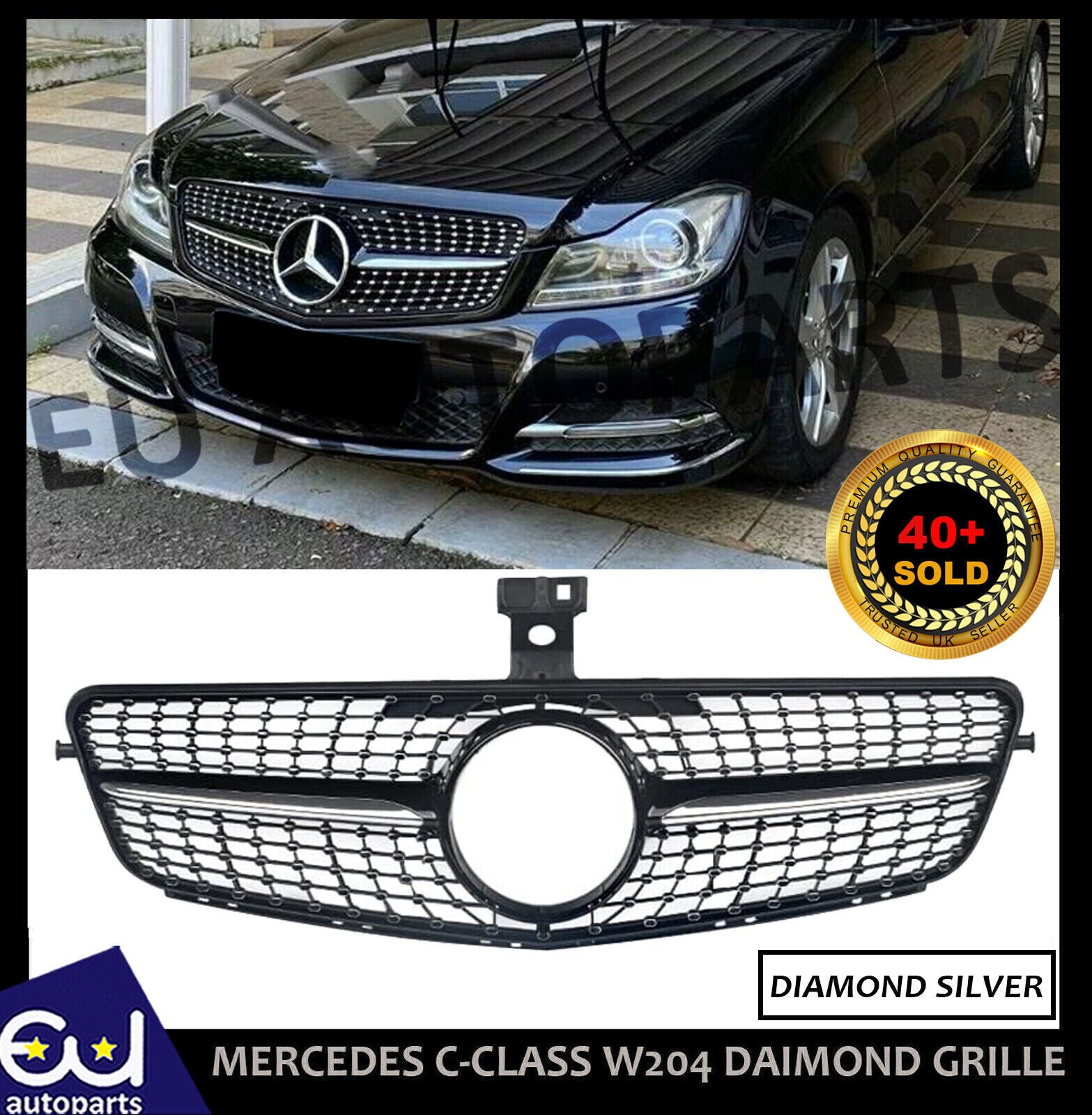 FOR MERCEDES C-CLASS W204 S204 C204 GRILL GRILLE AMG SILVER CHROME DIAMOND 08-14