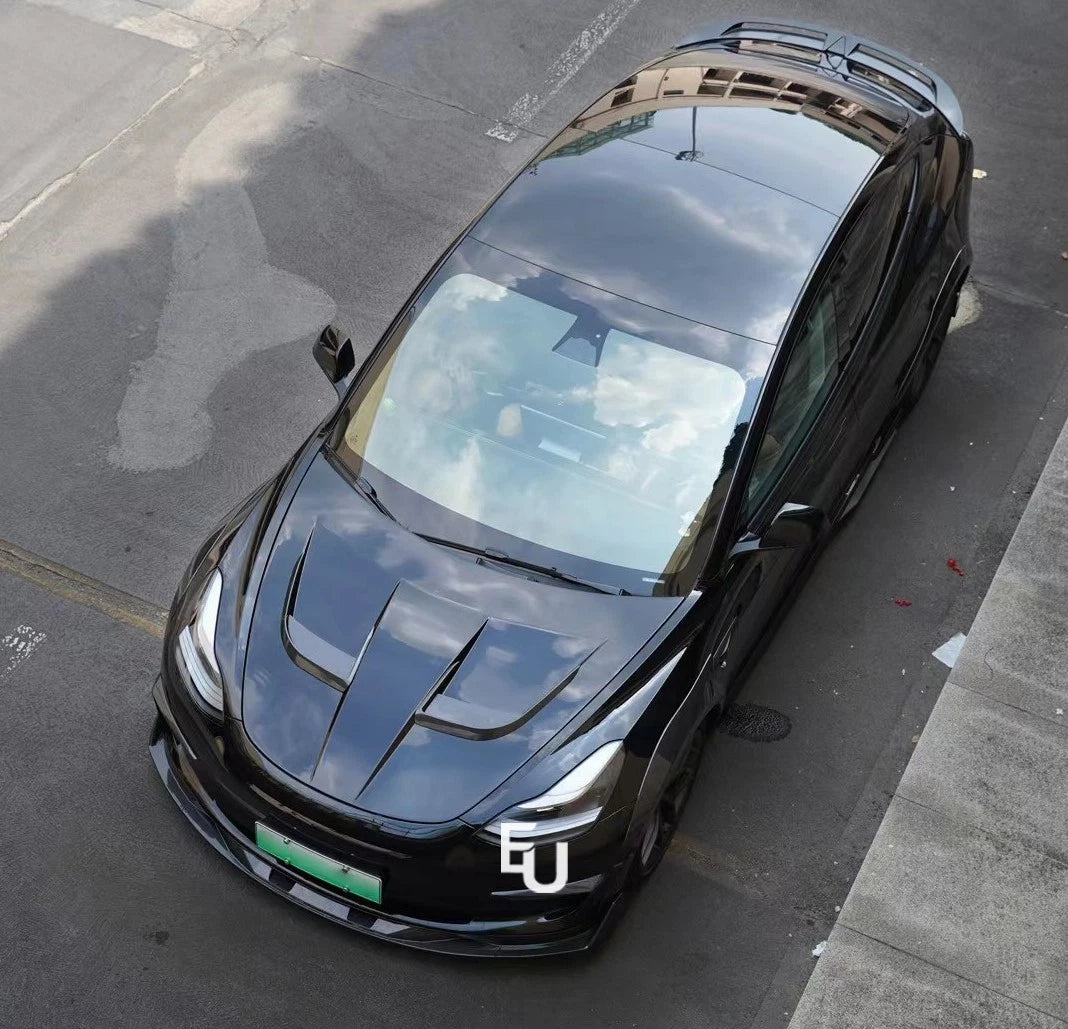BRAGE DESIGN ALUMINIUM VENTED TURBO STYLE BONNET HOOD FOR TESLA MODEL 3 2017-23