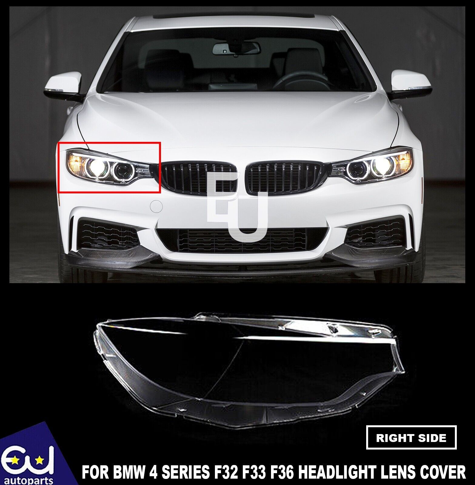 RIGHT SIDE FOR BMW 4 SERIES F32 F33 F36 HEADLIGHT HEADLAMP LENS COVER 2014-2017