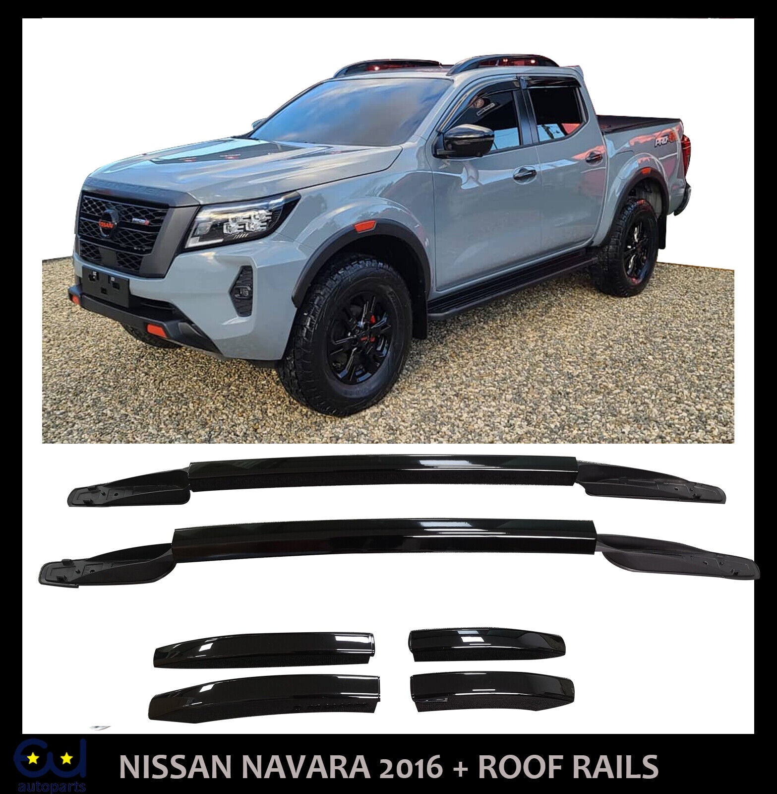 ALUMINIUM BLACK RAISED ROOF RAILS RACK BARS FOR NISSAN NAVARA NP300 D23 14+