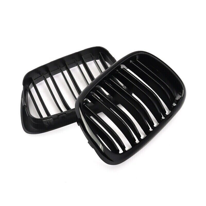 GLOSS BLACK TWIN SLATS FRONT KIDNEY GRILLE GRILL FOR BMW 5 SERIES E39 1995-2002