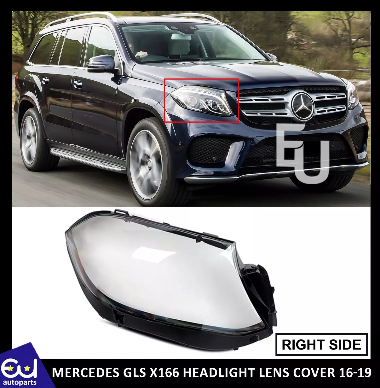 FOR MERCEDES GLS X166 HEADLIGHT LENS HEADLAMP COVER RIGHT DRIVER SIDE 2016-19