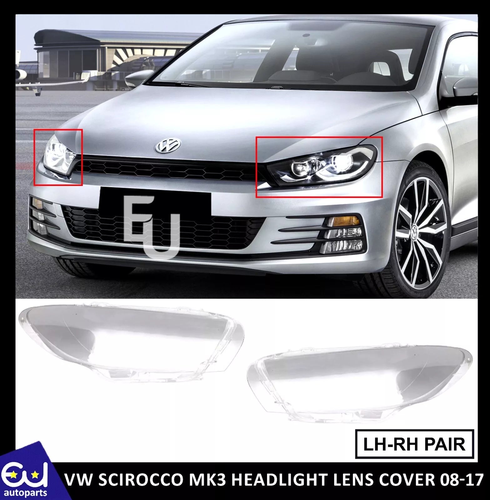 LEFT RIGHT SIDE PAIR HEADLIGHT LENS COVER LAMP FOR VW SCIROCCO MK3 2008-2017