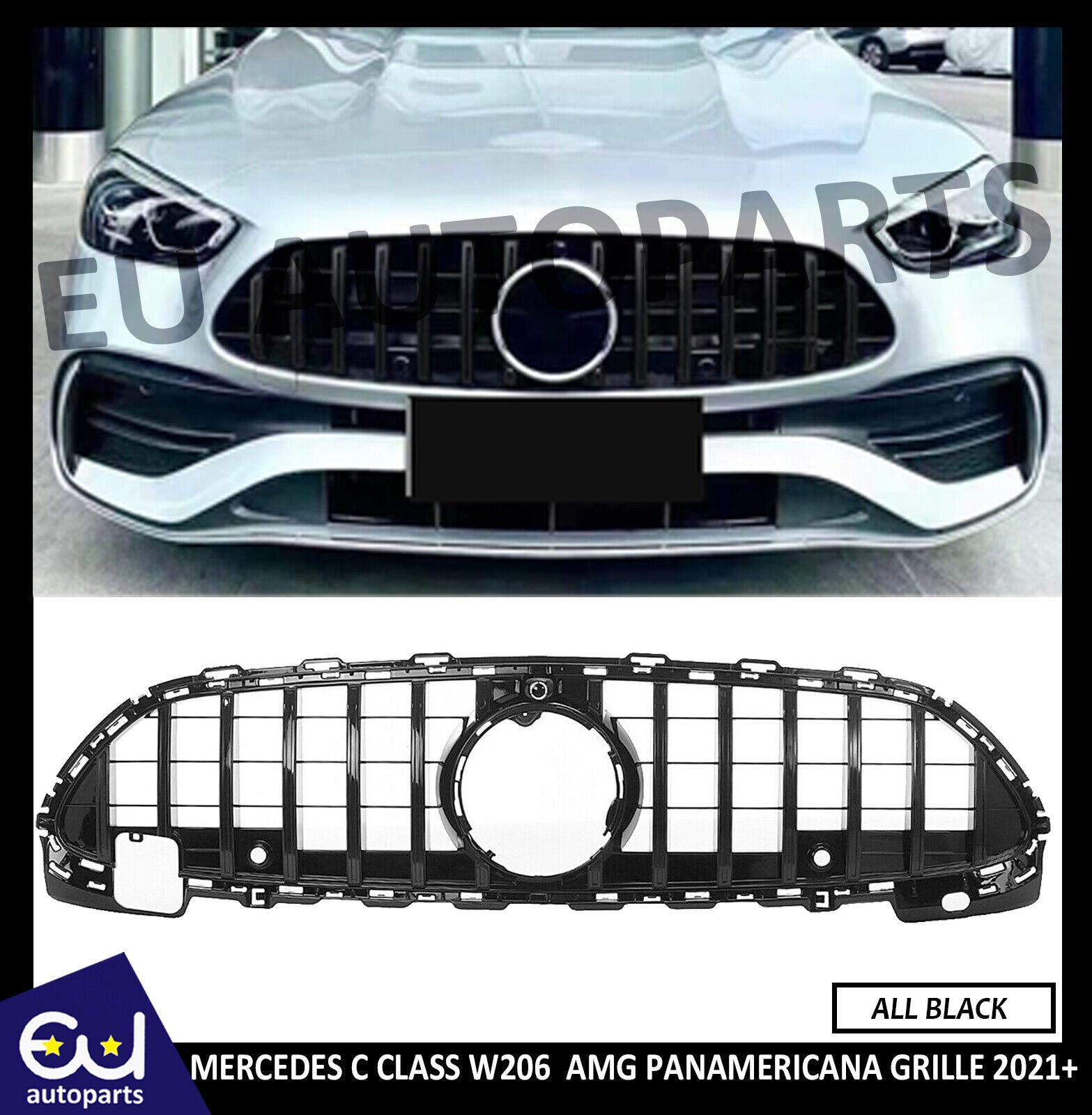 FOR MERCEDES C CLASS W206 S206 C43 AMG PANAMERICANA GT GLOSS BLACK GRILLE GRILL